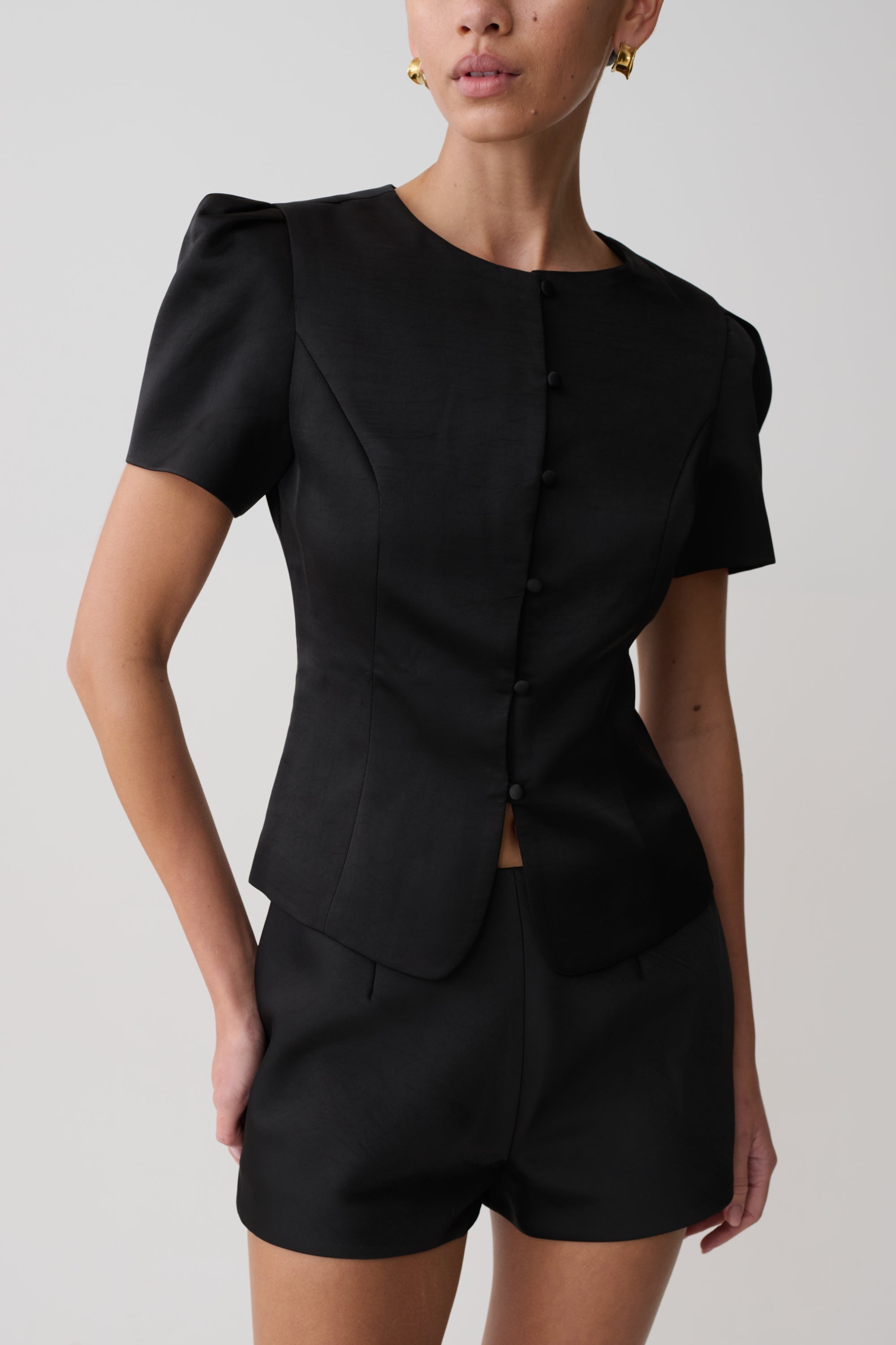 Anne Satin Mini Short - Black - Image 5