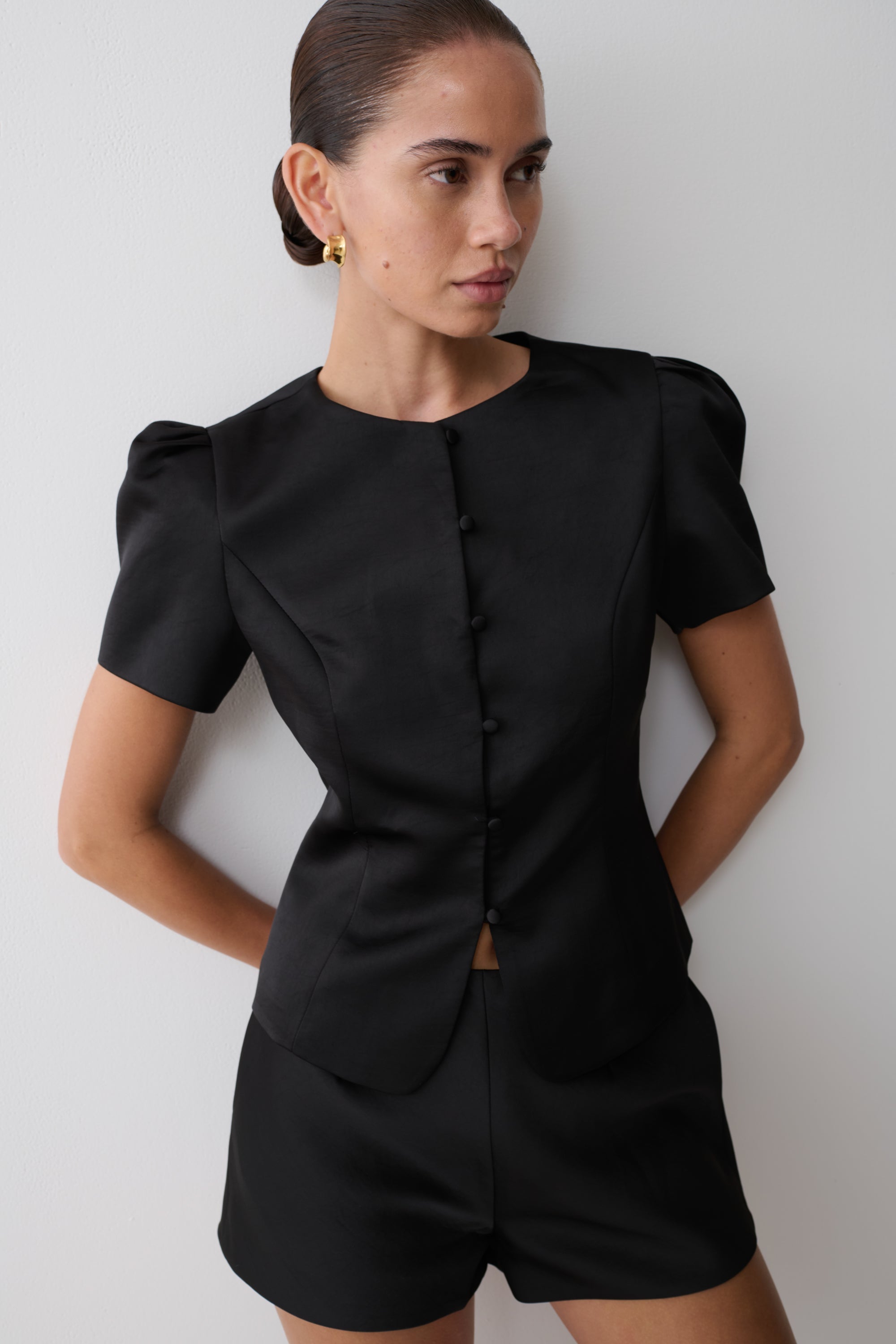 Anne Satin Mini Short - Black - Image 9