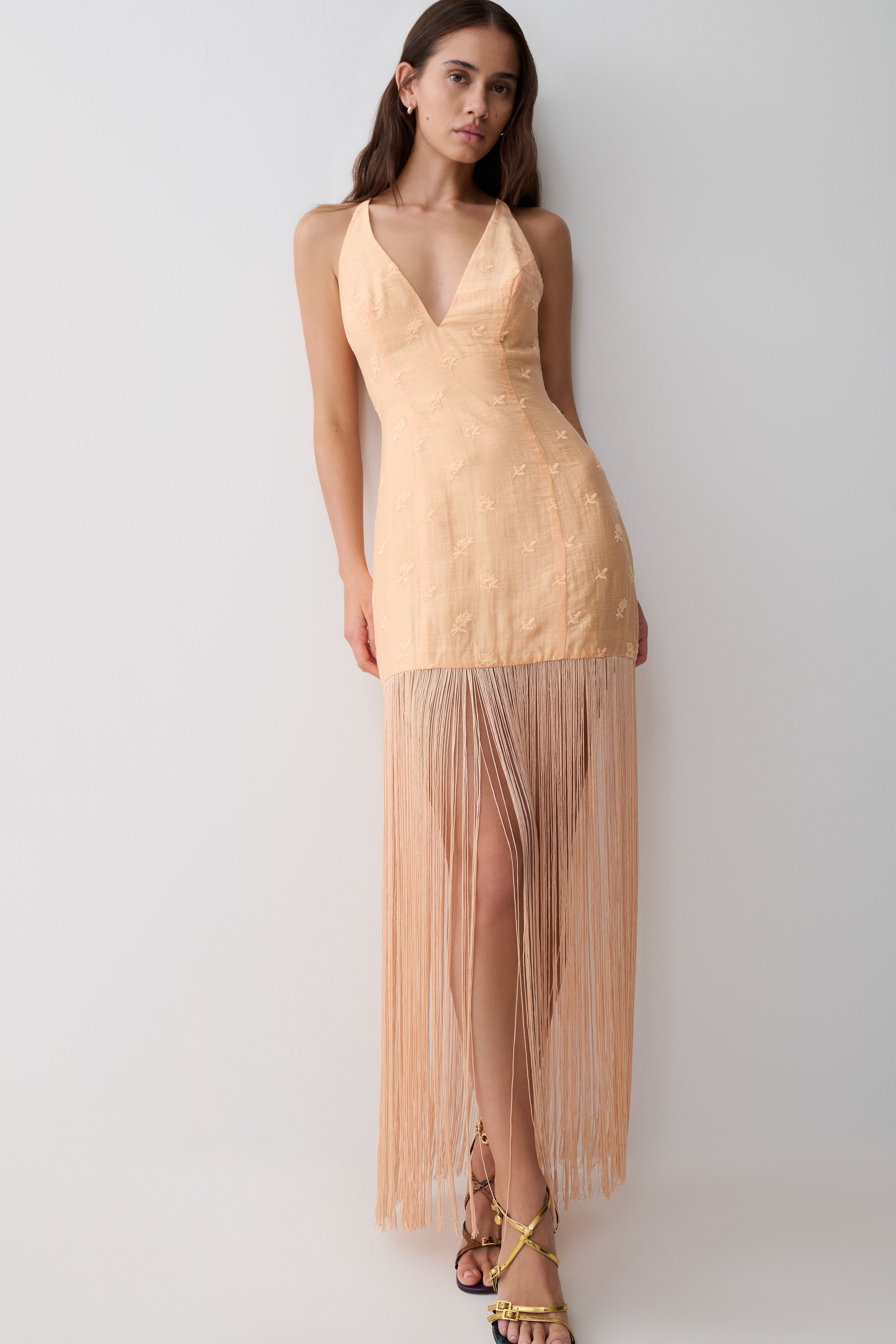 Abigail V Neck Fringe Maxi Dress - Orange - Image 3