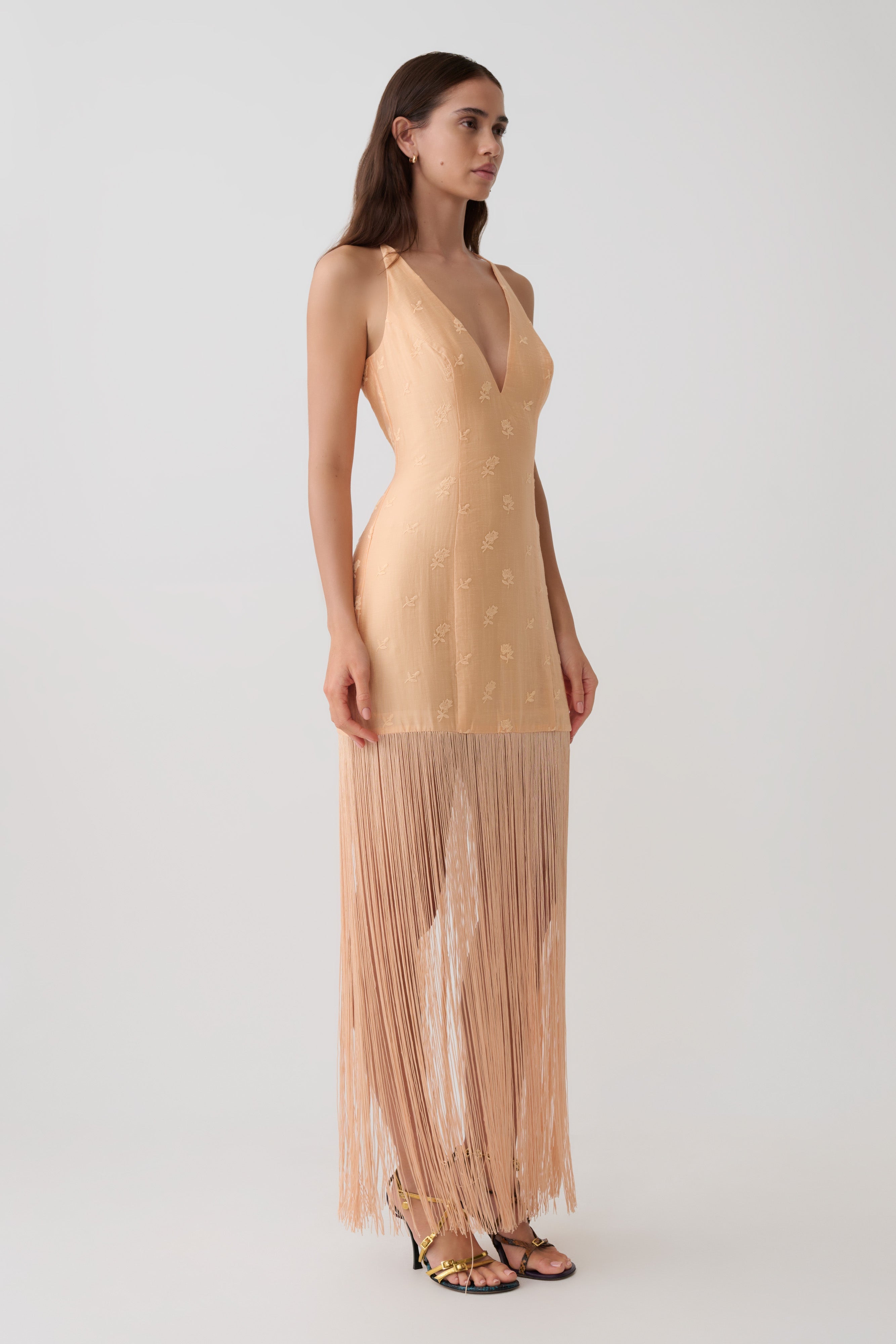 Abigail V Neck Fringe Maxi Dress - Orange - Image 4