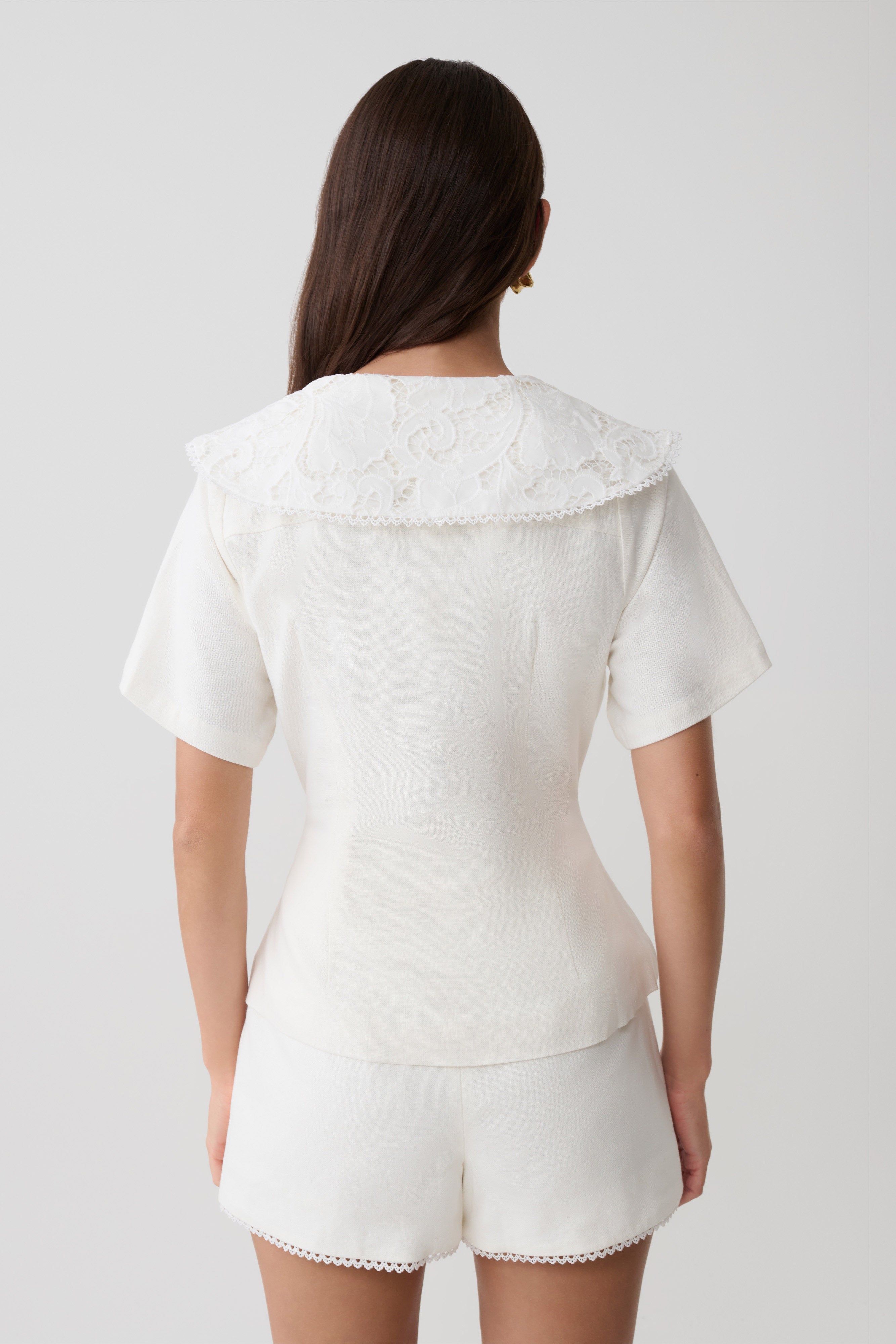 Alternative view of Melody Short Sleeve Shirt With Lace Collar - White