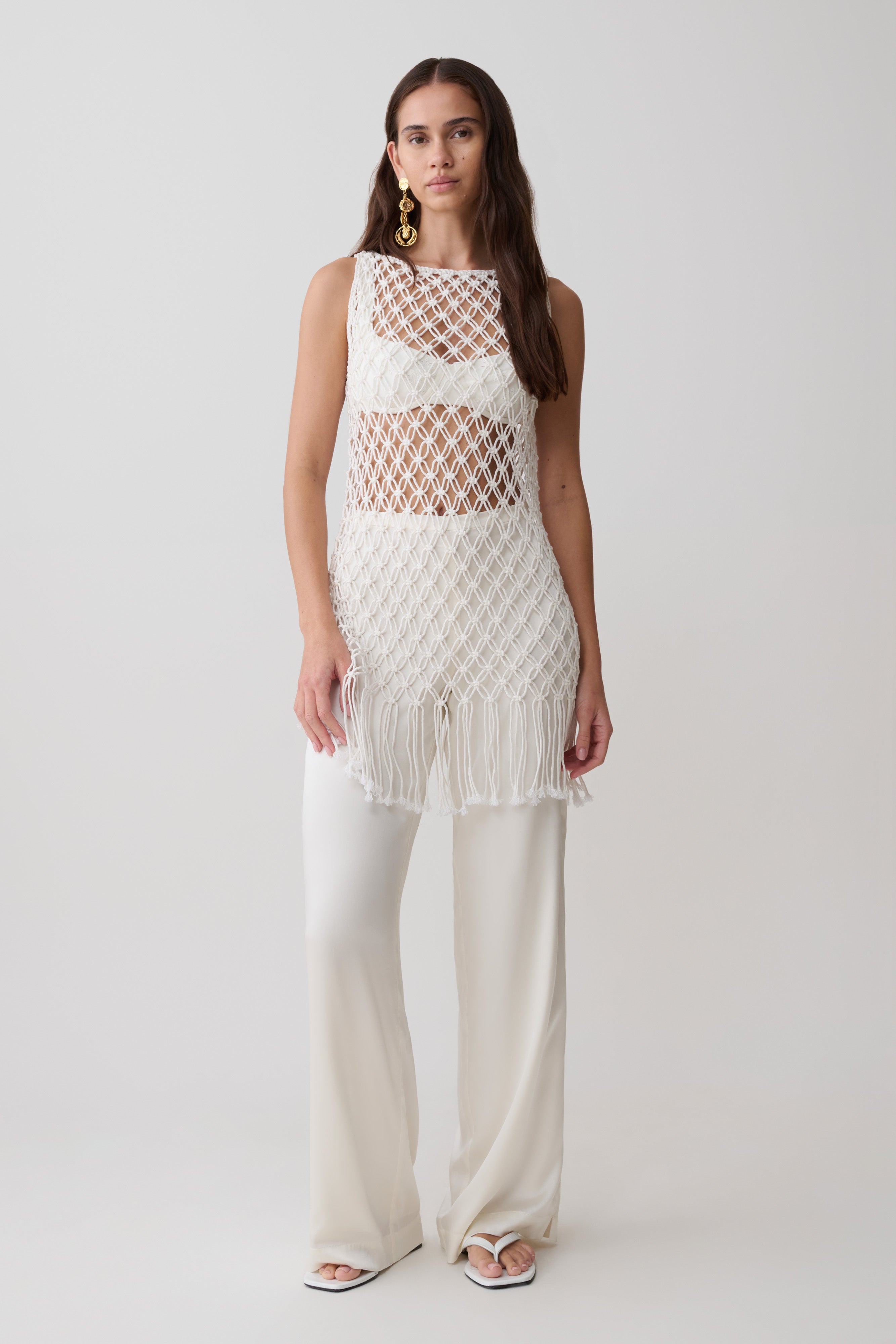 Devlin Macrame Tassel Mini Dress - Ivory - Image 8