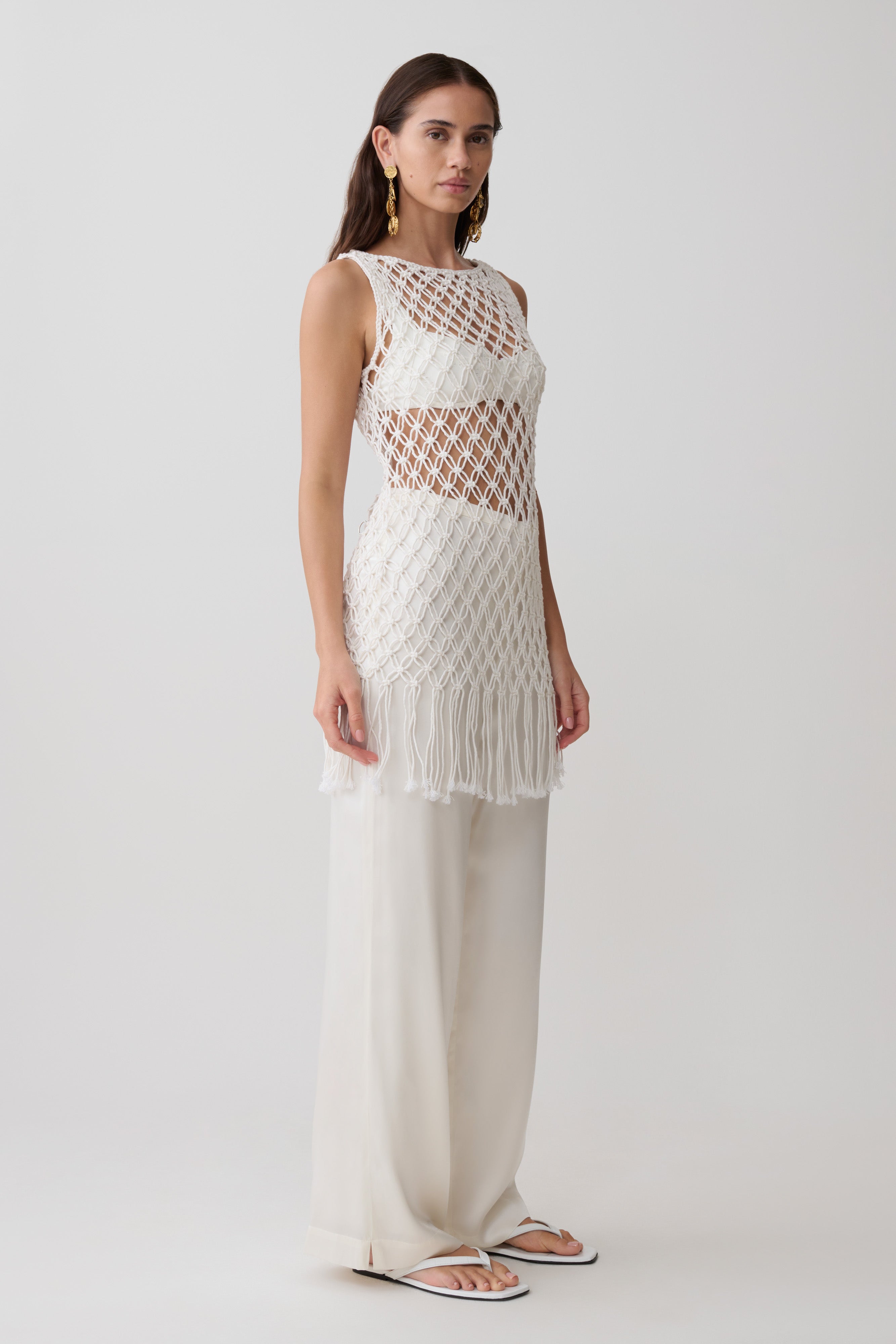 Devlin Macrame Tassel Mini Dress - Ivory - Image 7
