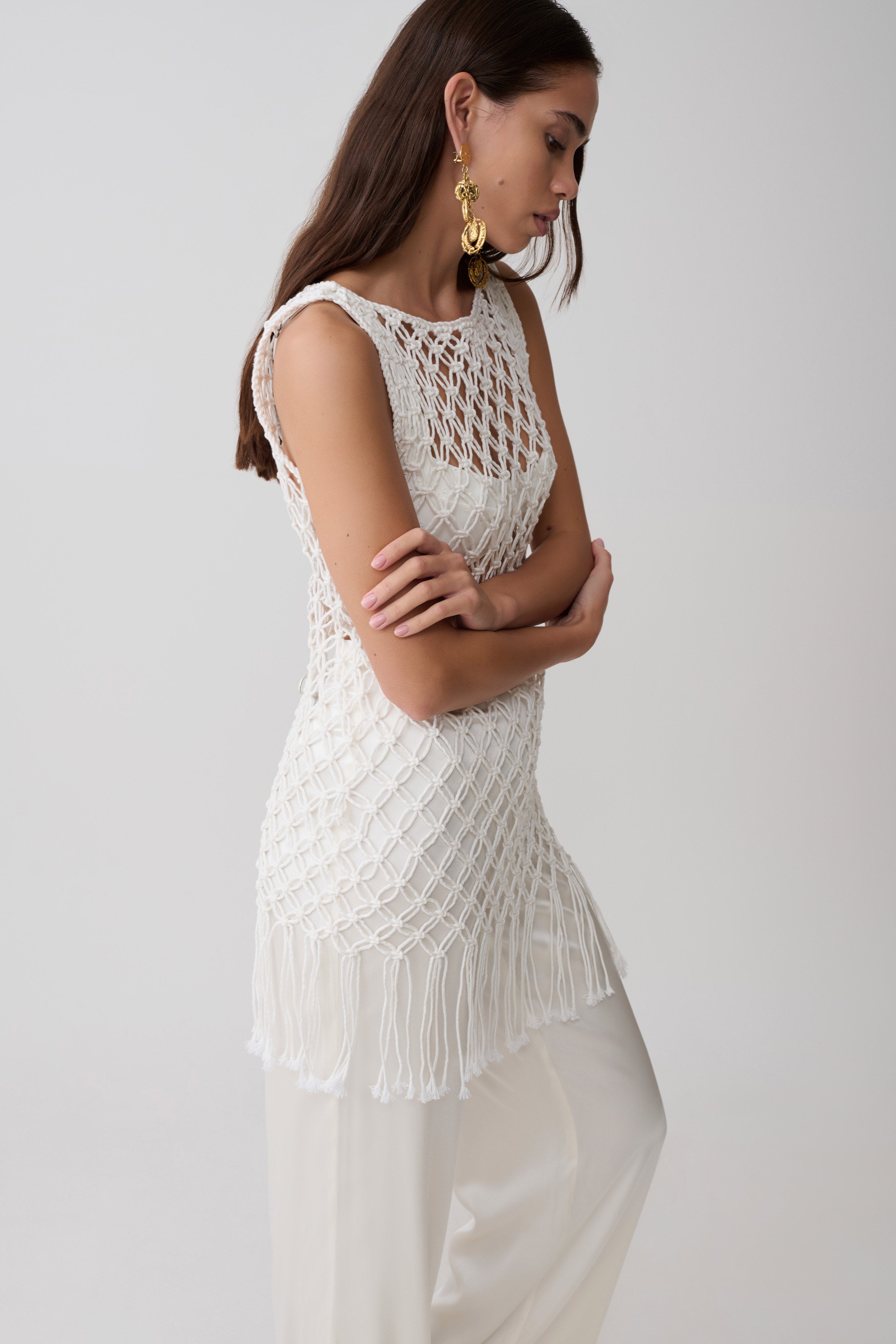 Devlin Macrame Tassel Mini Dress - Ivory - Image 6