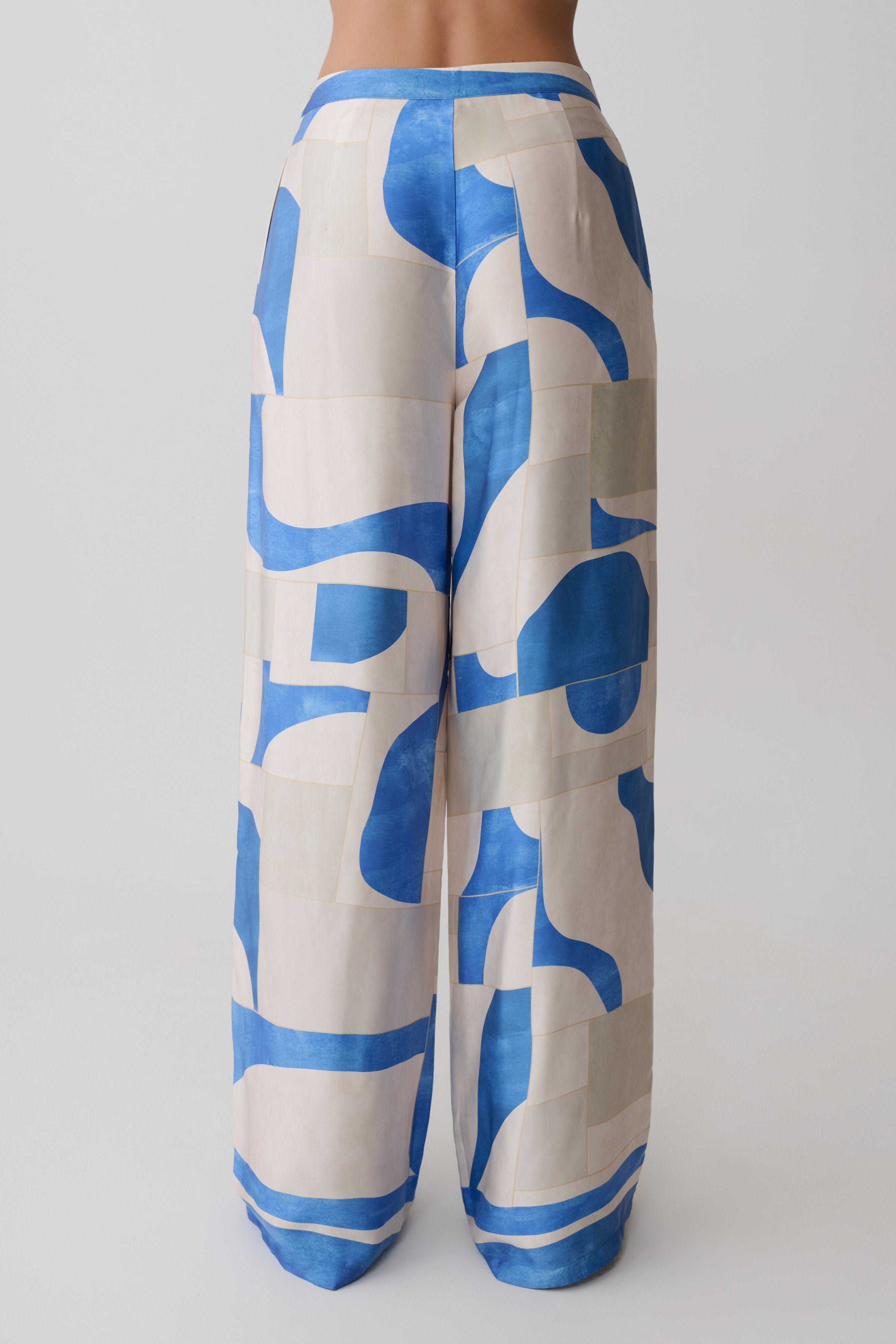 Alternative view of Rachel Satin Straight Leg Pants - Blue Geo Tile Print