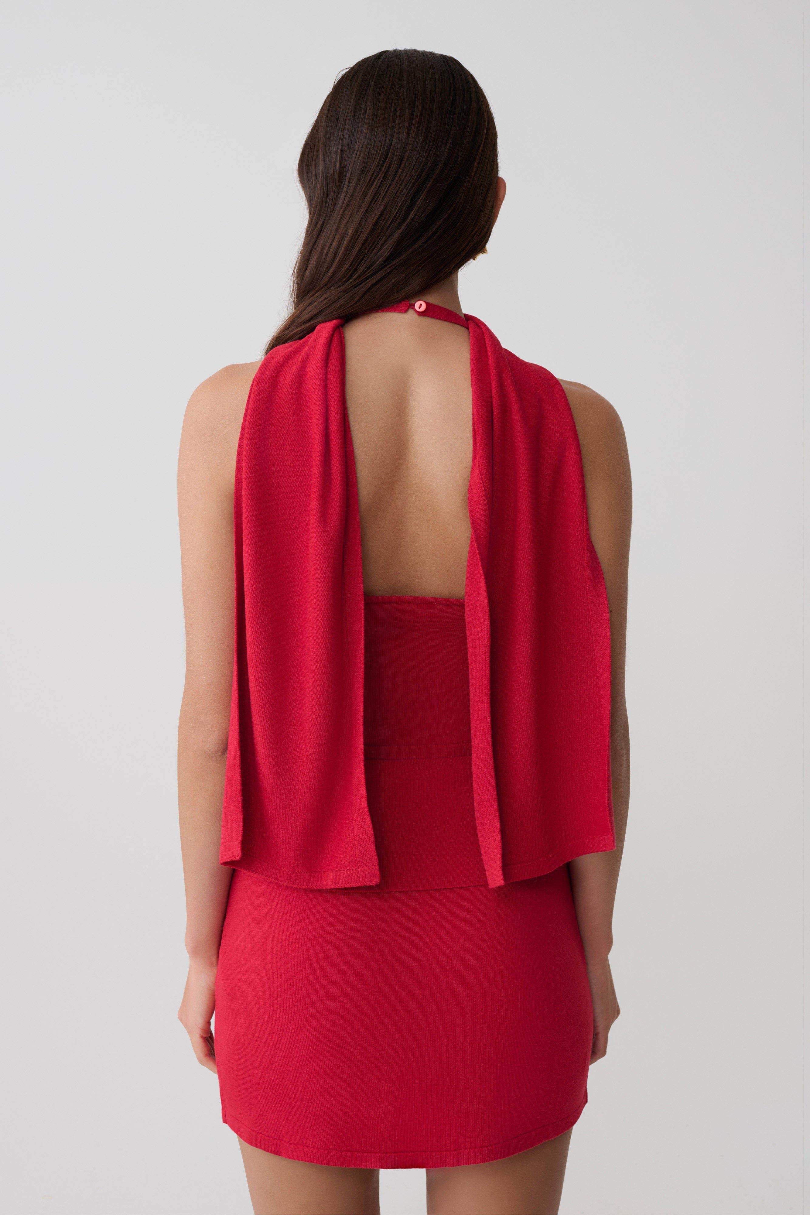 Alternative view of Misty Halter Backless Knit Top - Red