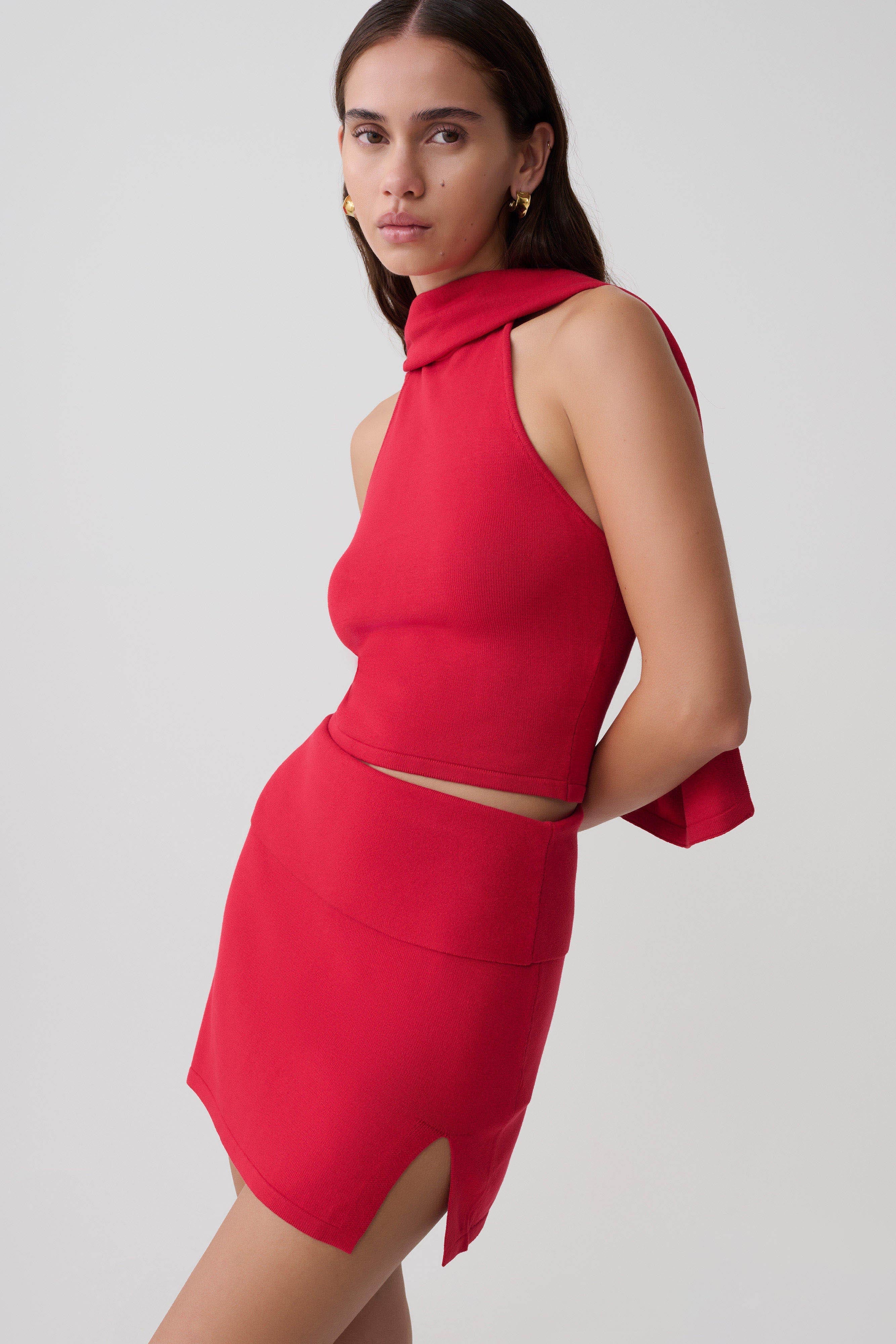 Misty Halter Backless Knit Top - Red - Image 8
