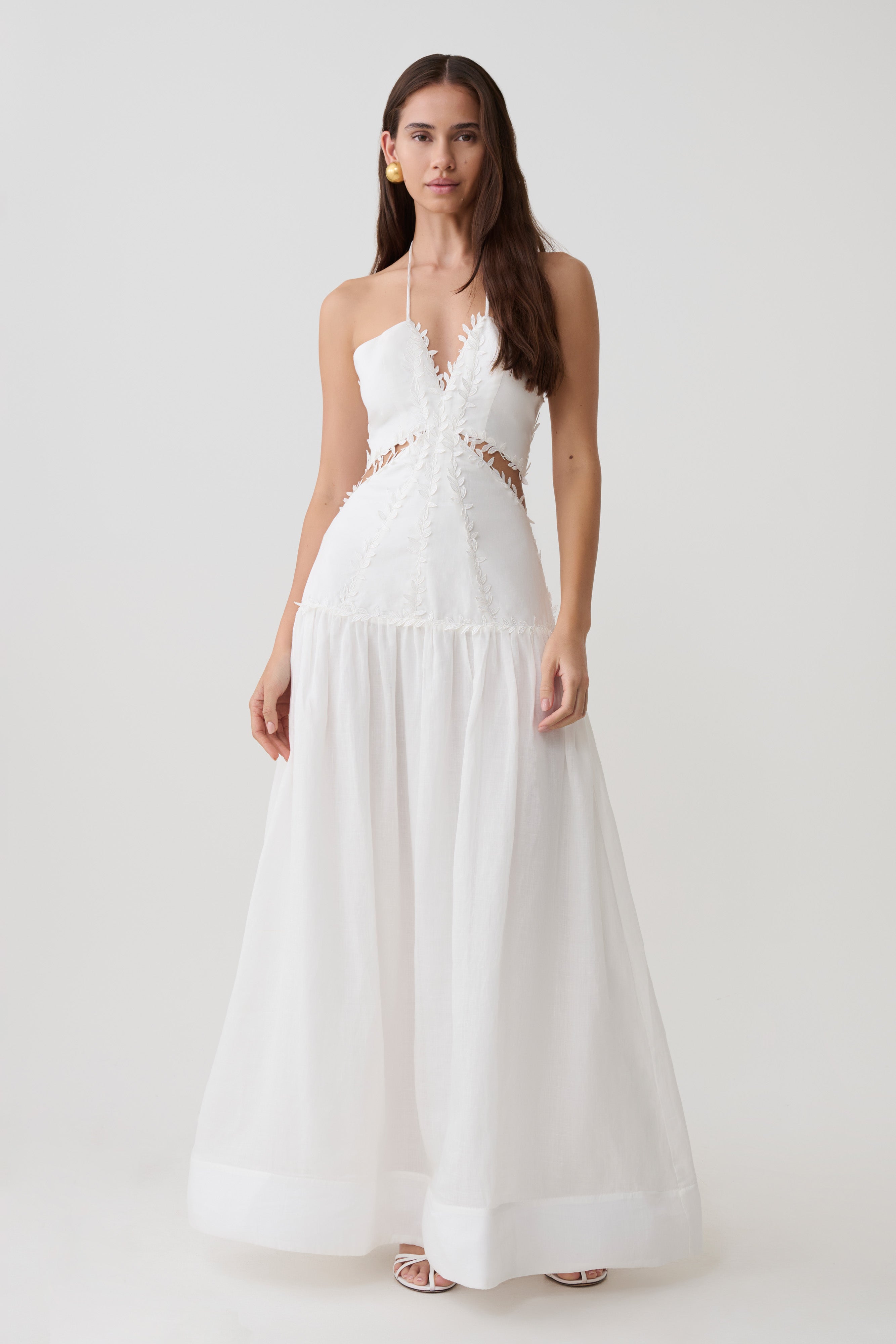 Fiona Linen Halter Maxi Dress - White - Image 5