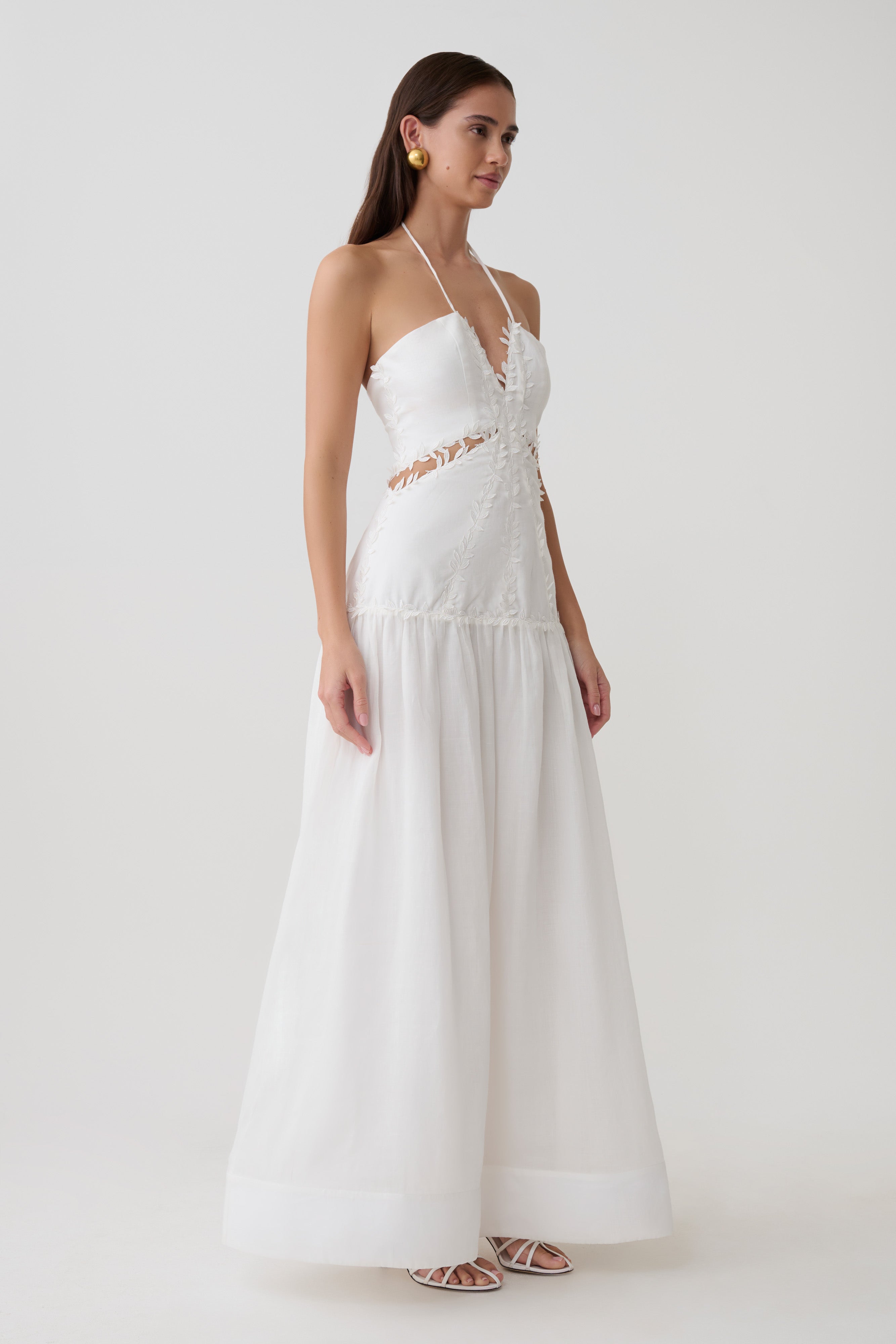 Fiona Linen Halter Maxi Dress - White - Image 4