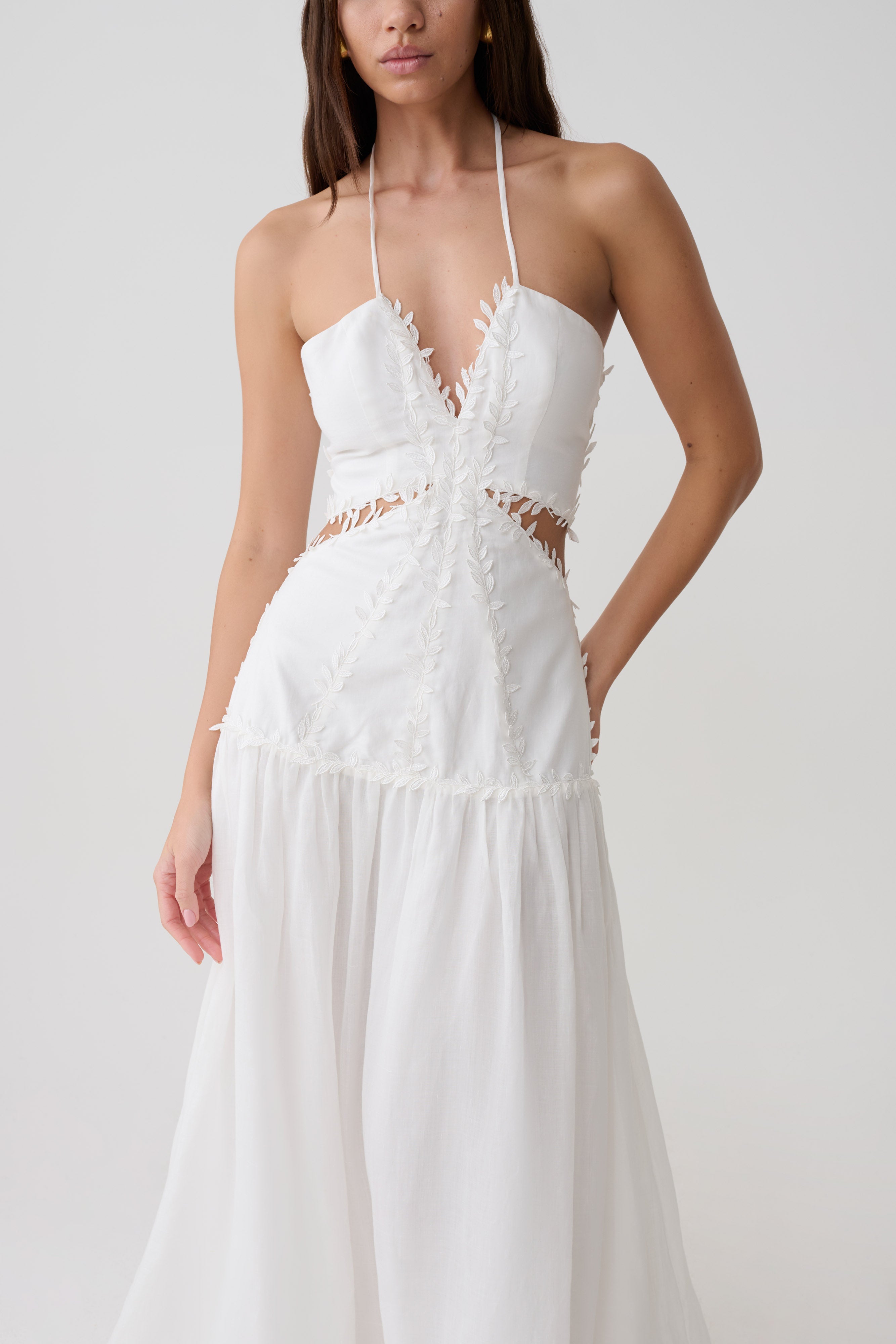 Fiona Linen Halter Maxi Dress - White - Image 3