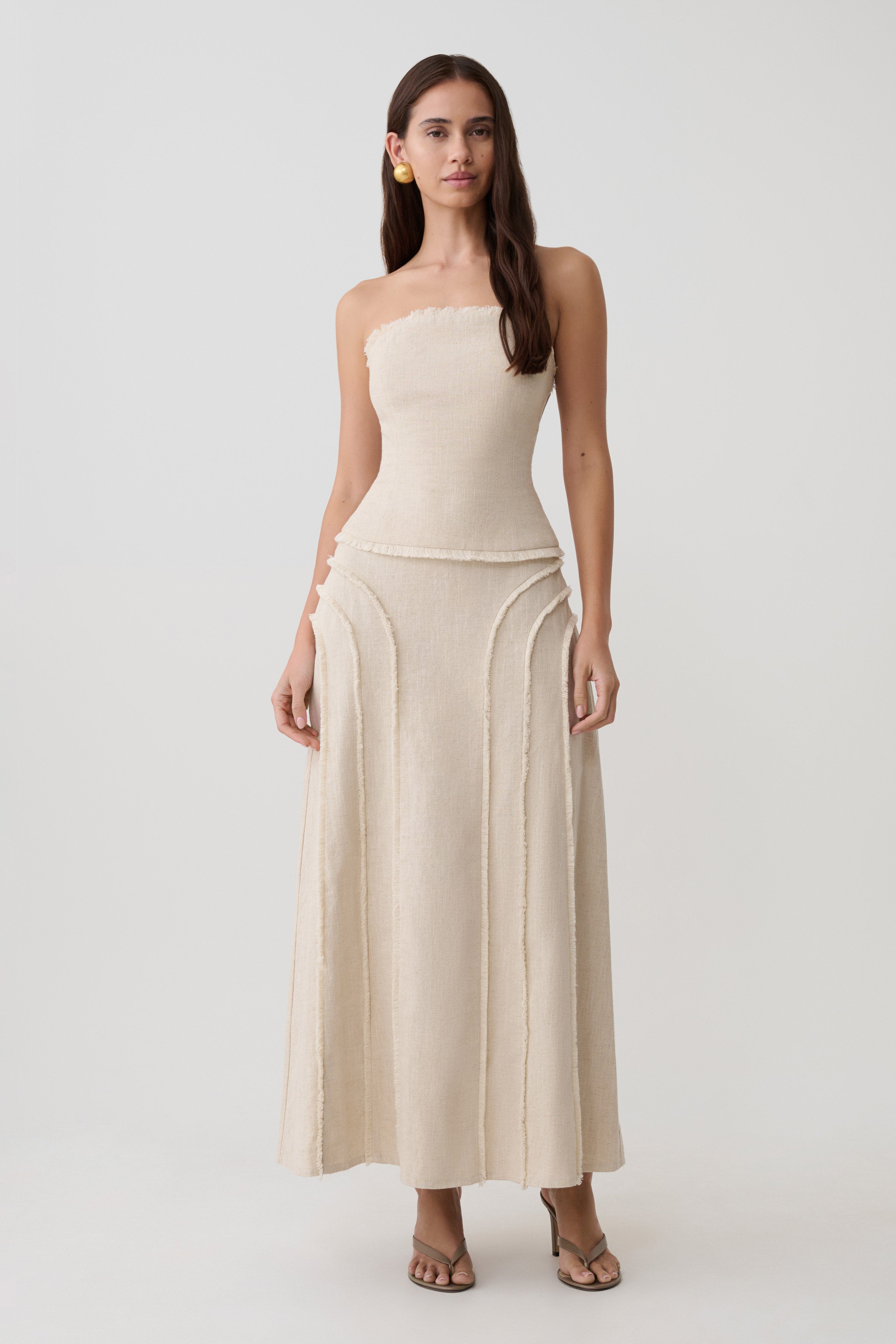 Annie Strapless Tie Back Linen Top - Natural - Image 6