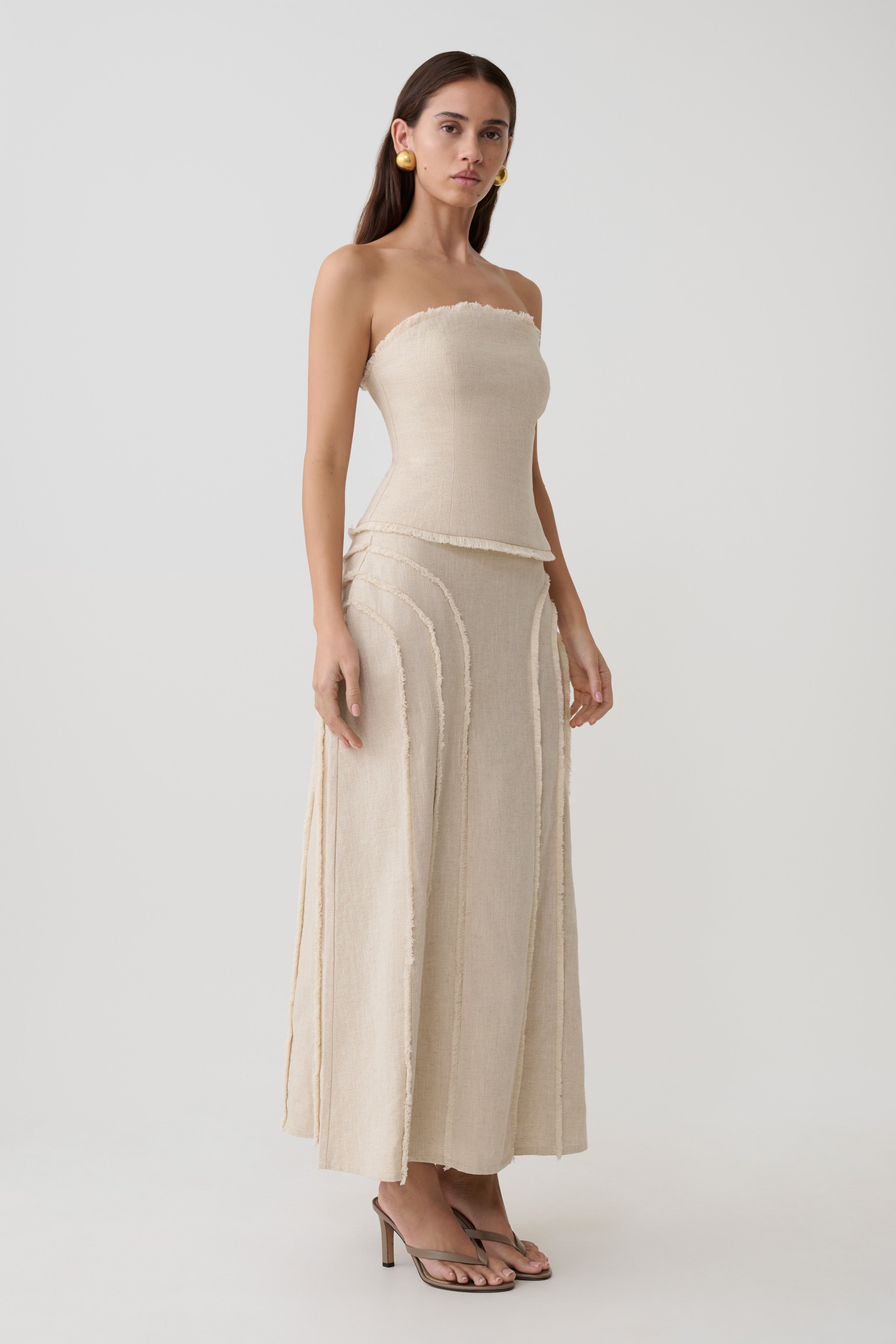 Annie Strapless Tie Back Linen Top - Natural - Image 4