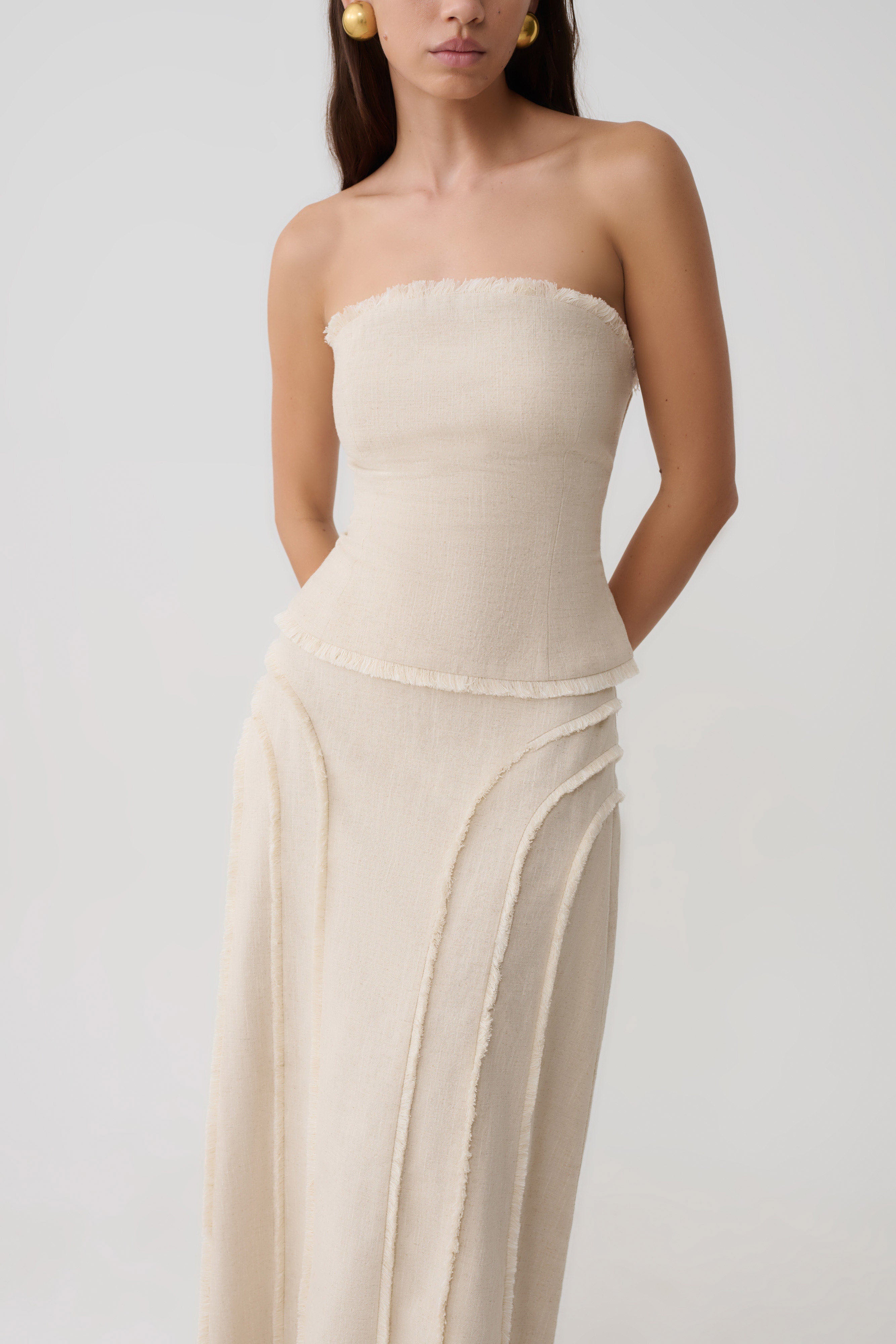 Annie Strapless Tie Back Linen Top - Natural - Image 3