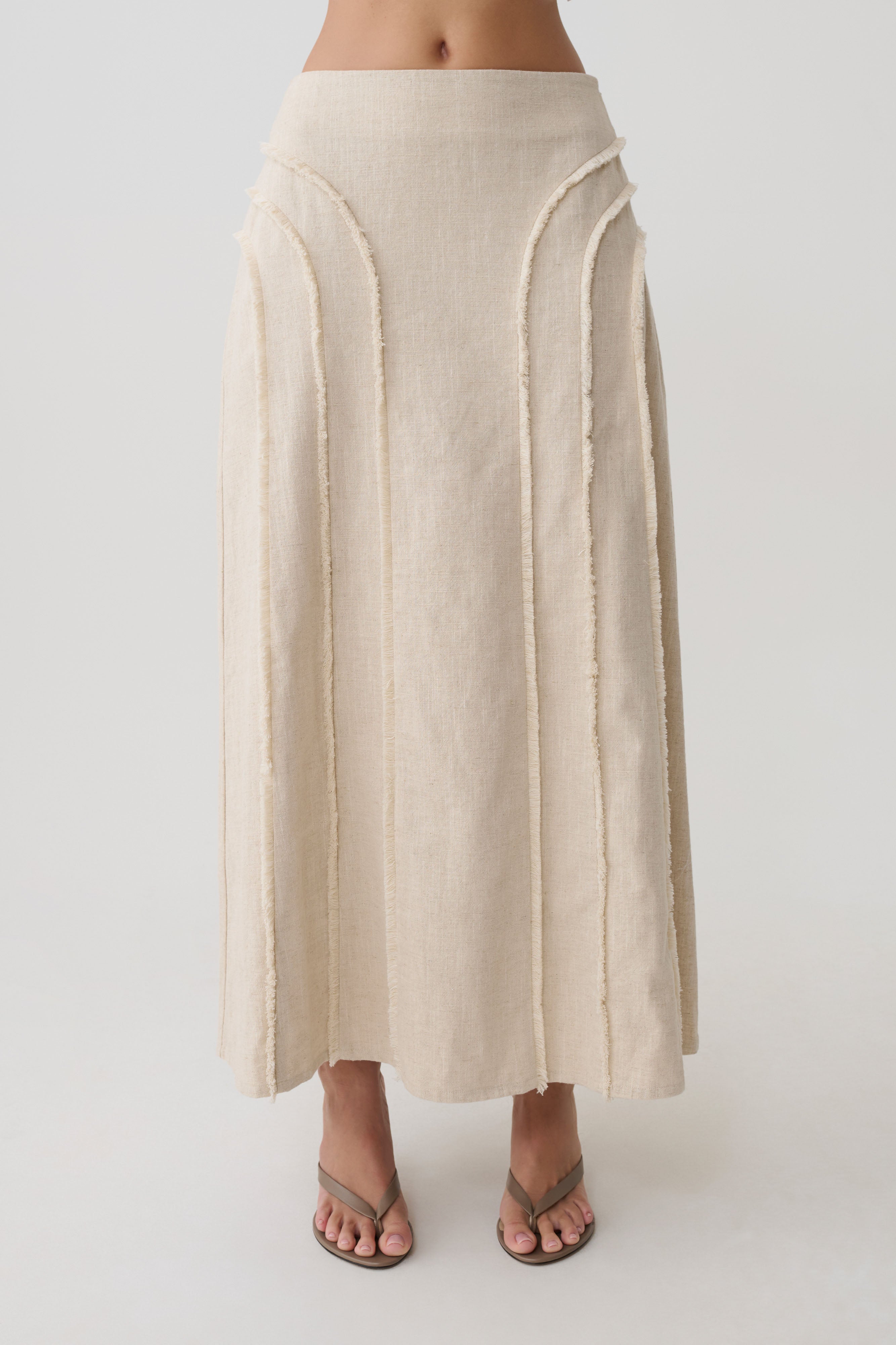Annie Linen Frayed Midi Skirt - Natural - Image 6