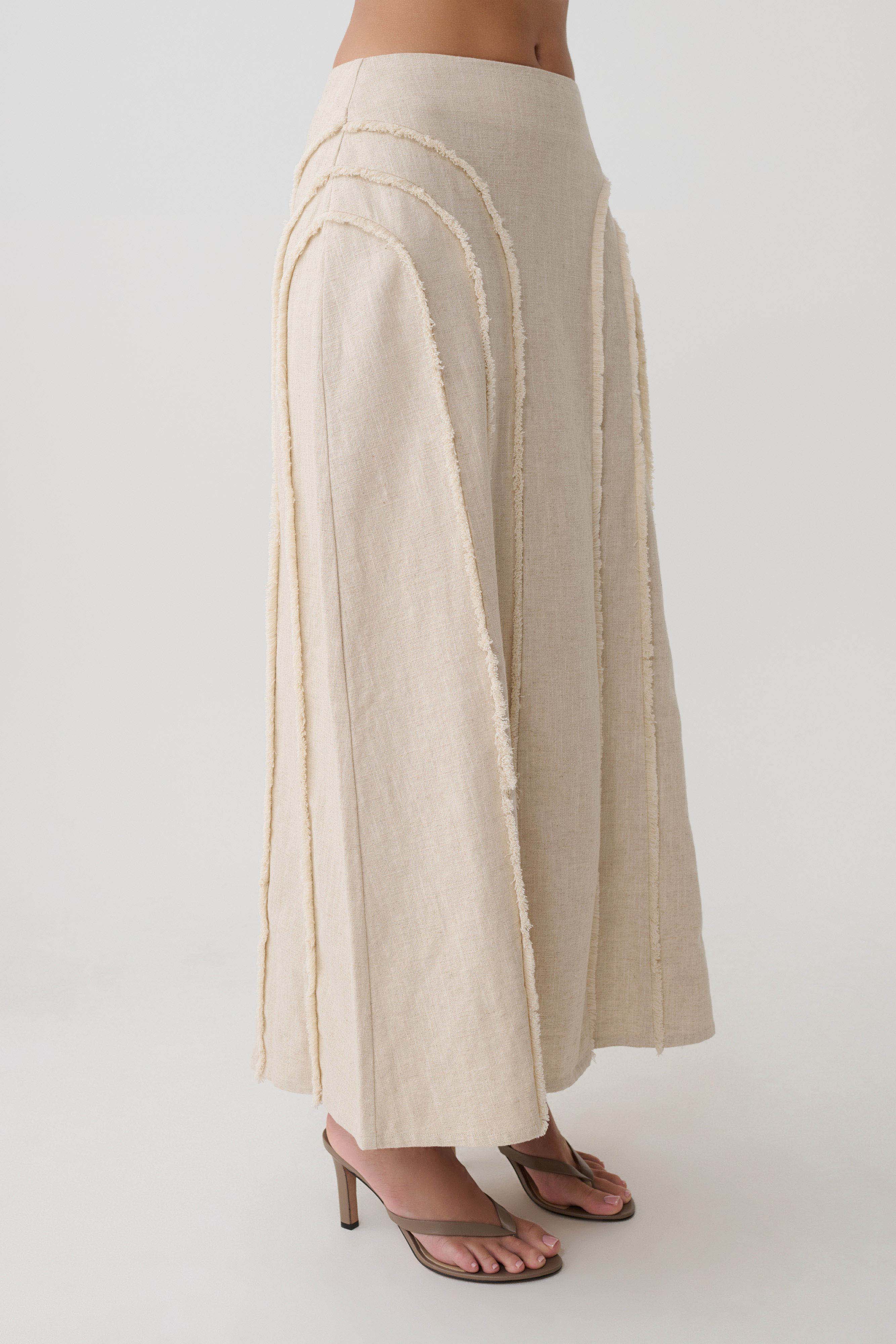 Annie Linen Frayed Midi Skirt - Natural - Image 4