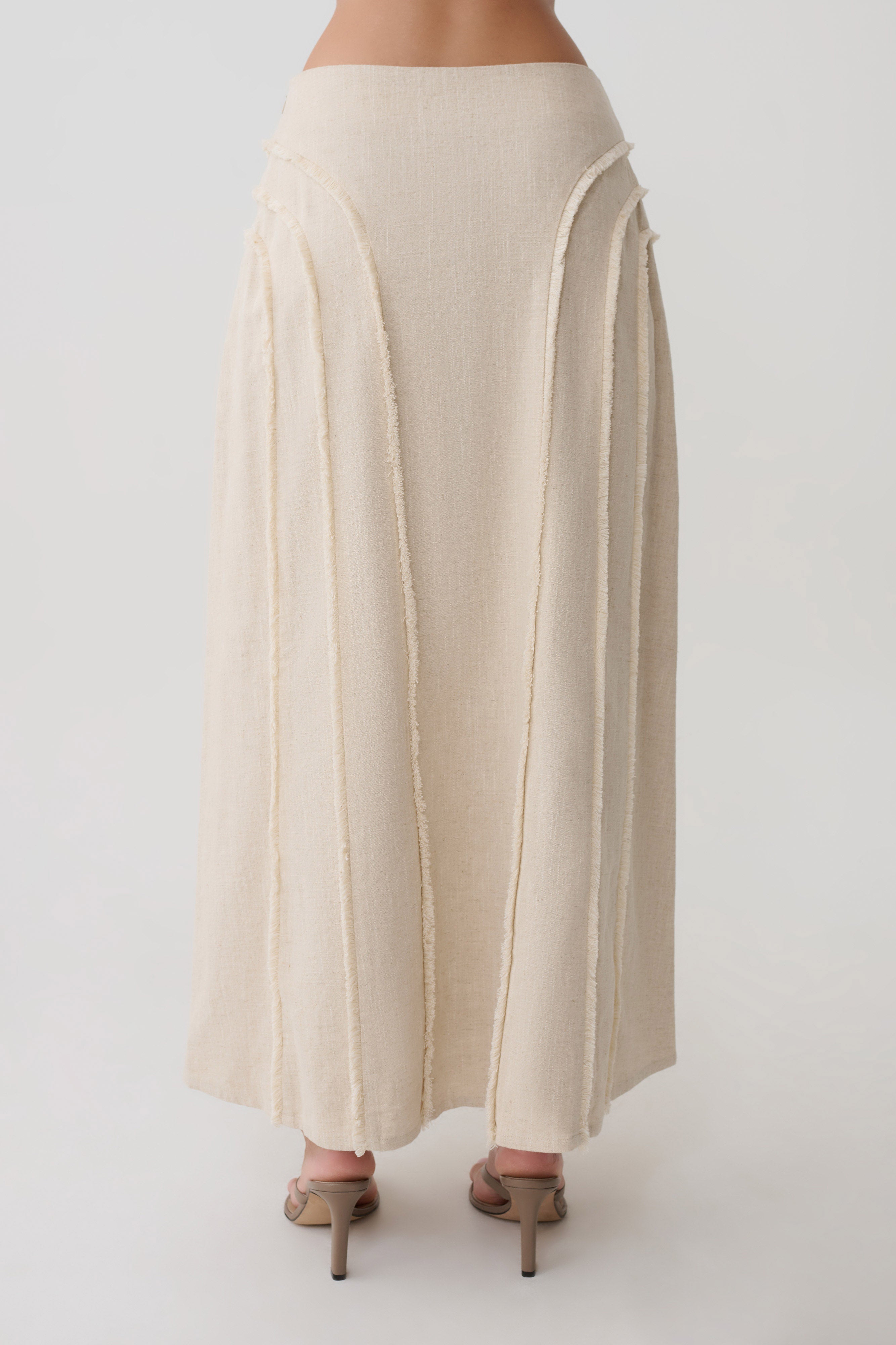 Annie Linen Frayed Midi Skirt - Natural - Image 5