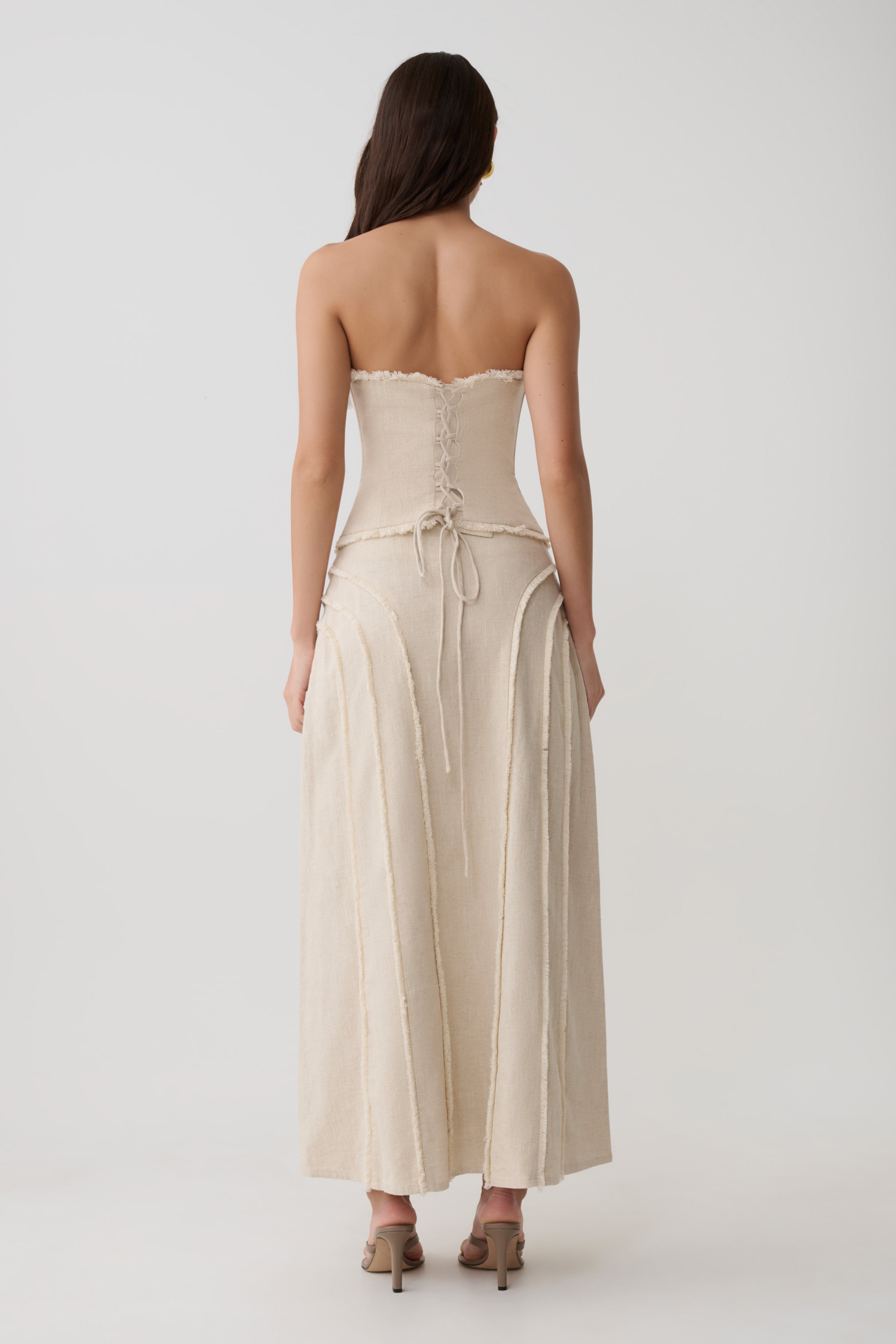 Annie Strapless Tie Back Linen Top - Natural - Image 5