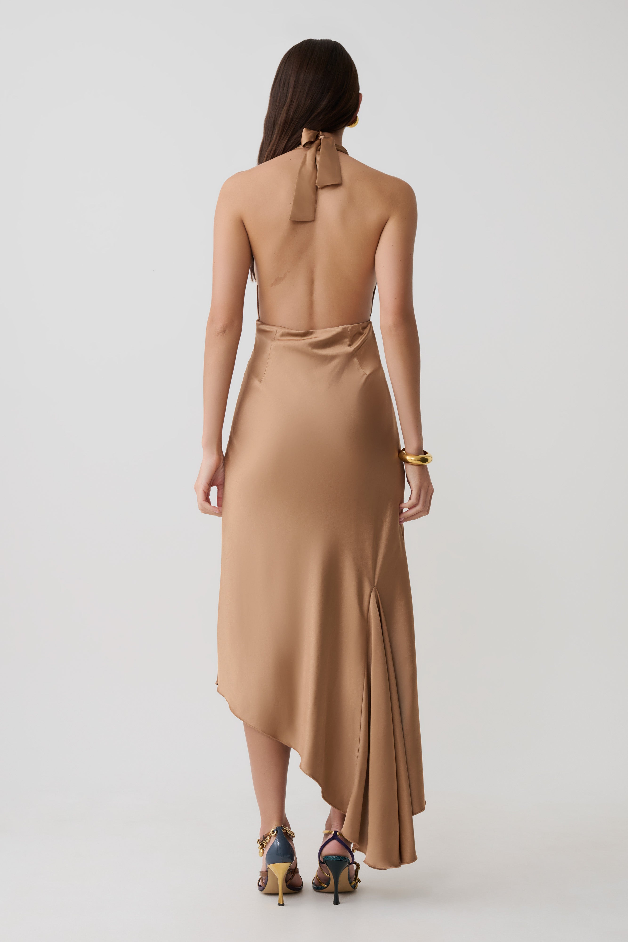 Alternative view of Adelie Asymmetric Hem Halter Midi Dress - Cognac
