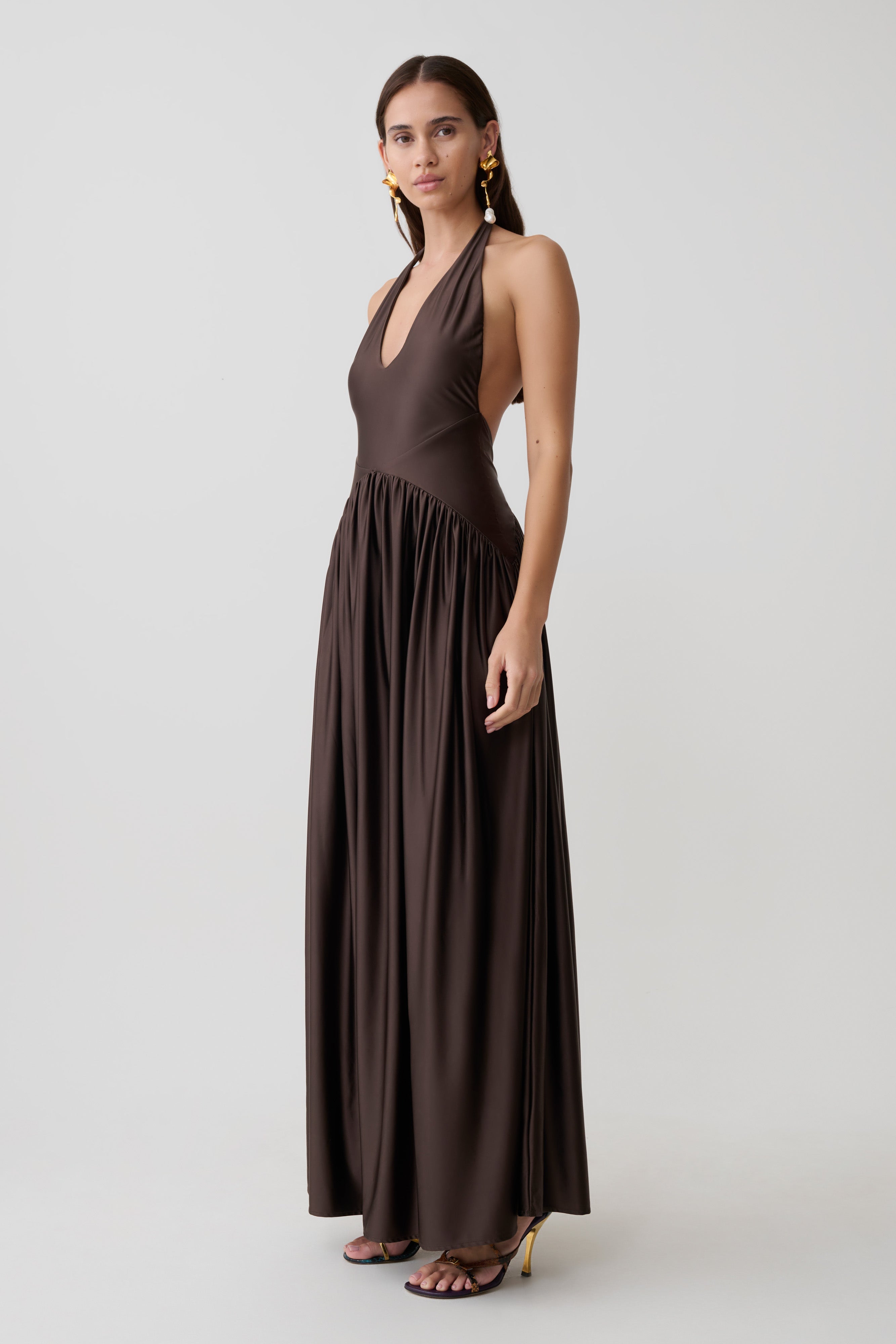 Cypress Halter Maxi Dress - Chocolate - Image 5