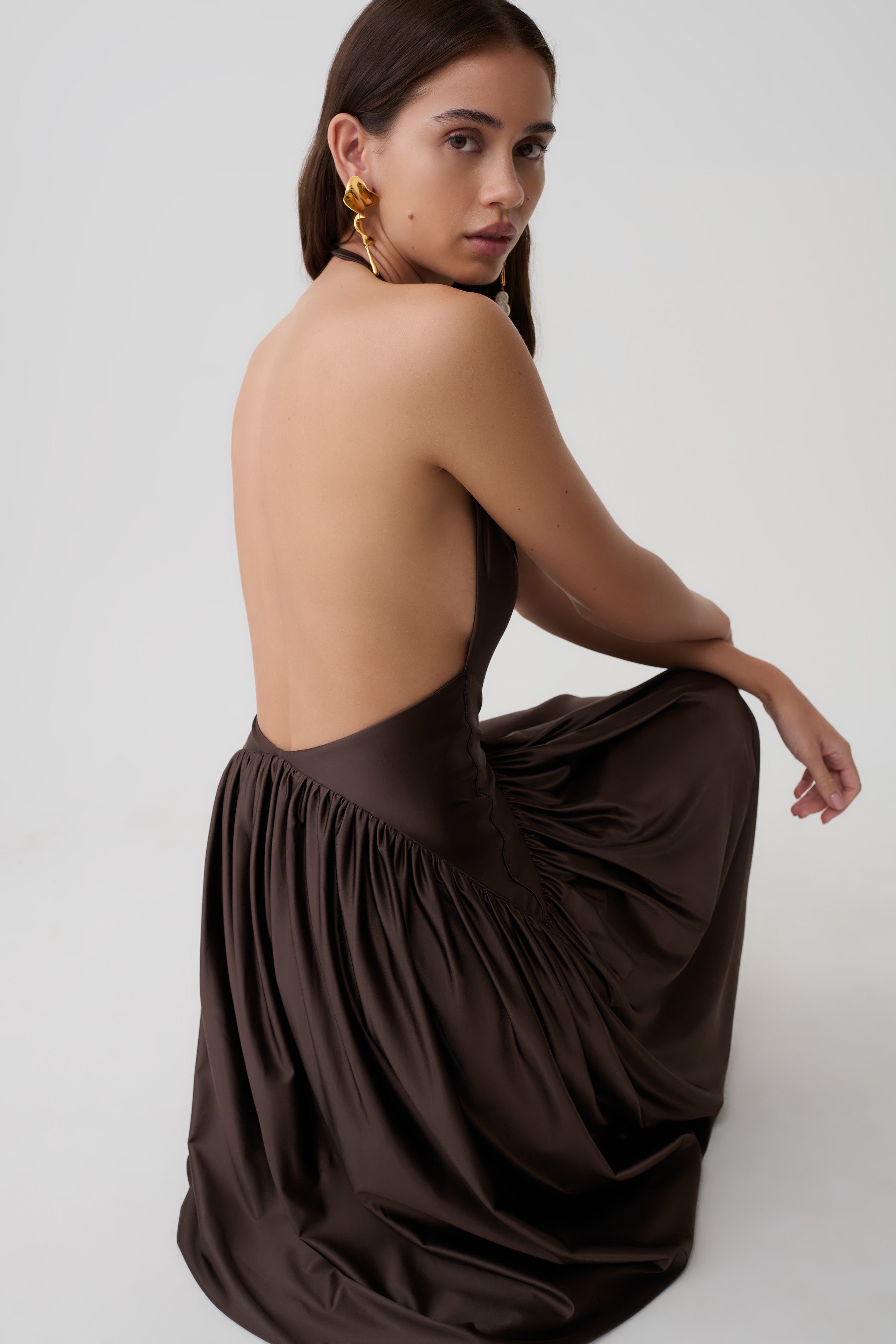 Cypress Halter Maxi Dress - Chocolate - Image 3