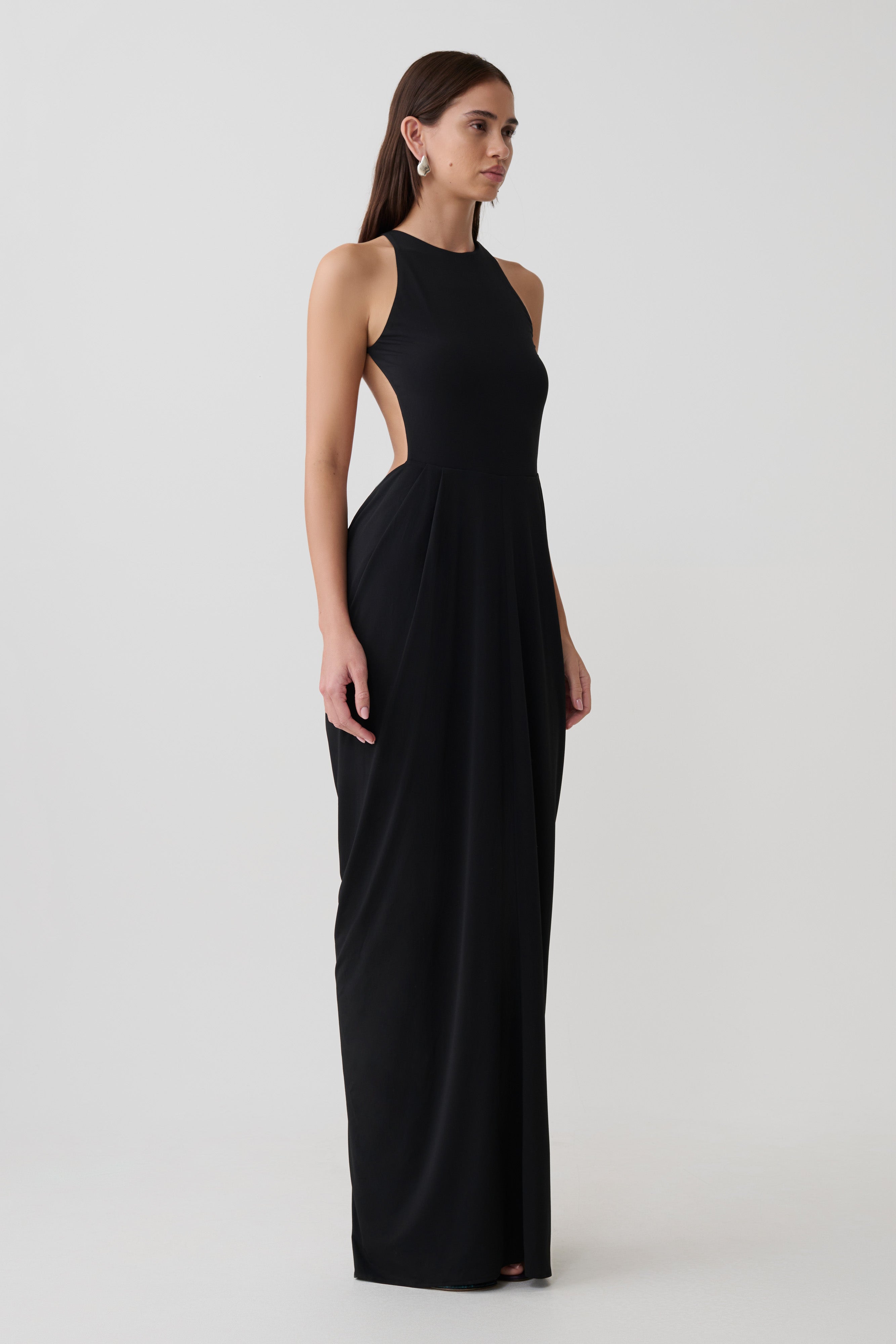 Alternative view of Bahari Low Back Halter Maxi Dress - Black