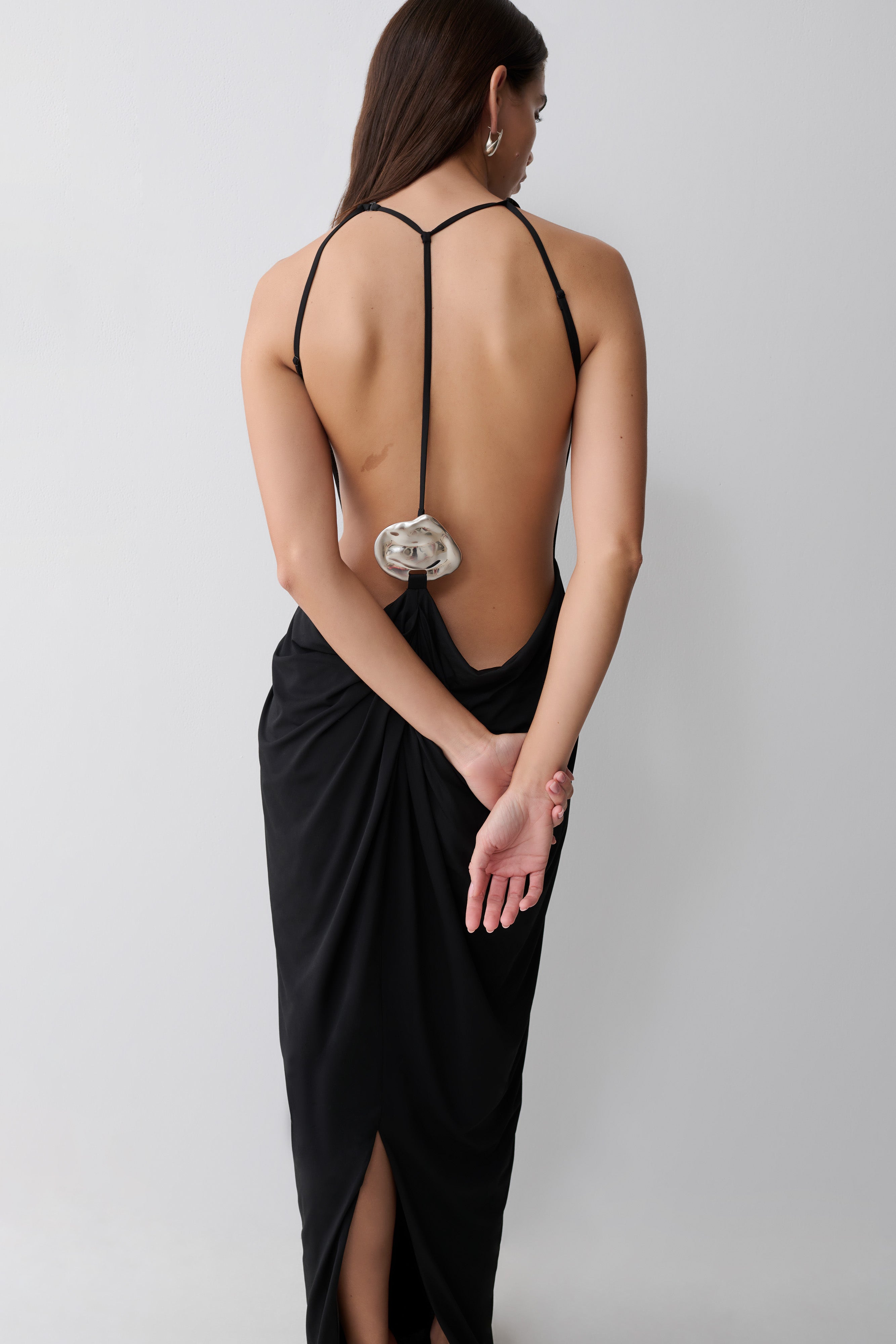 Bahari Low Back Halter Maxi Dress - Black - Image 3