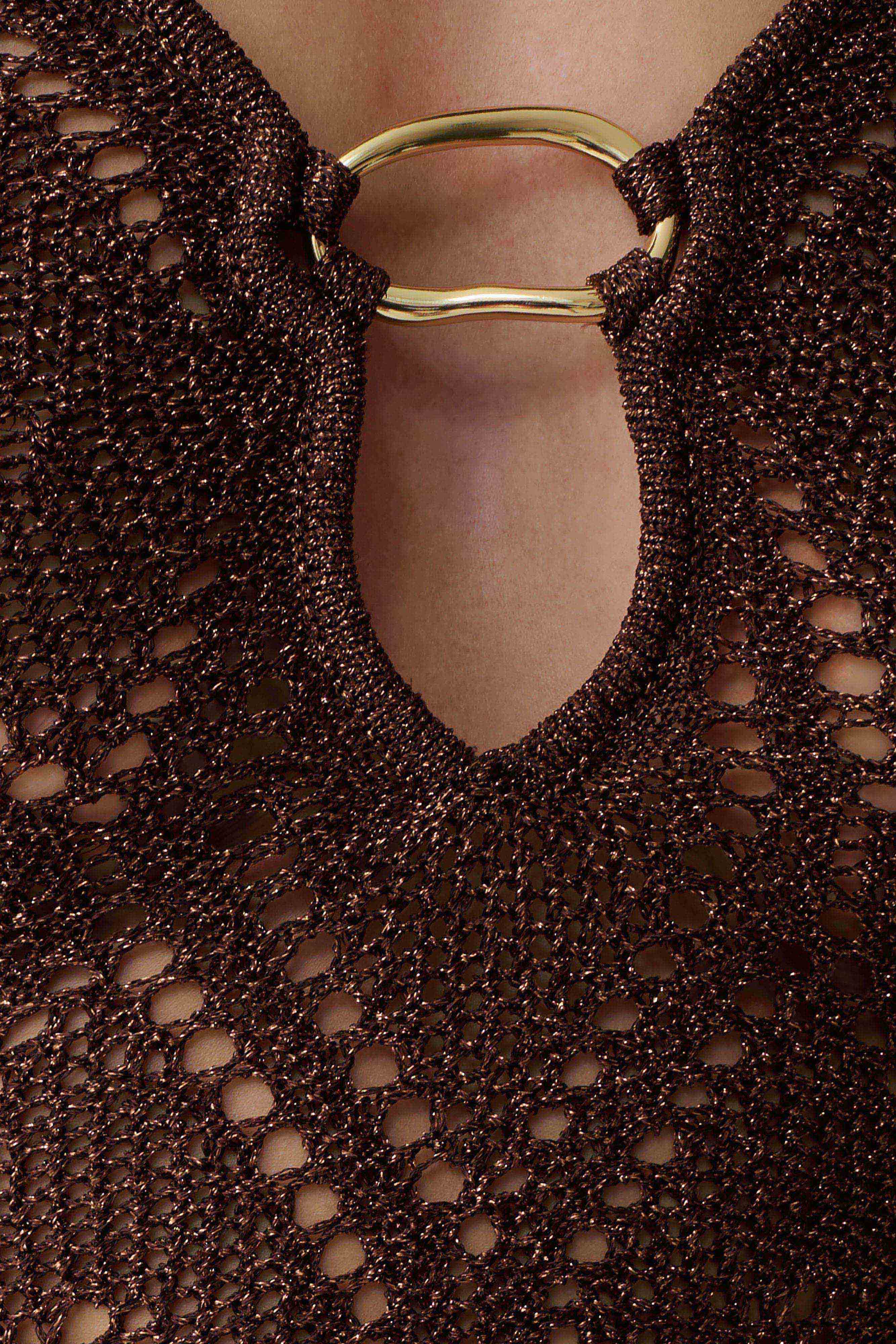 Chelsea Lurex Crochet Maxi Dress - Bronze - Image 8