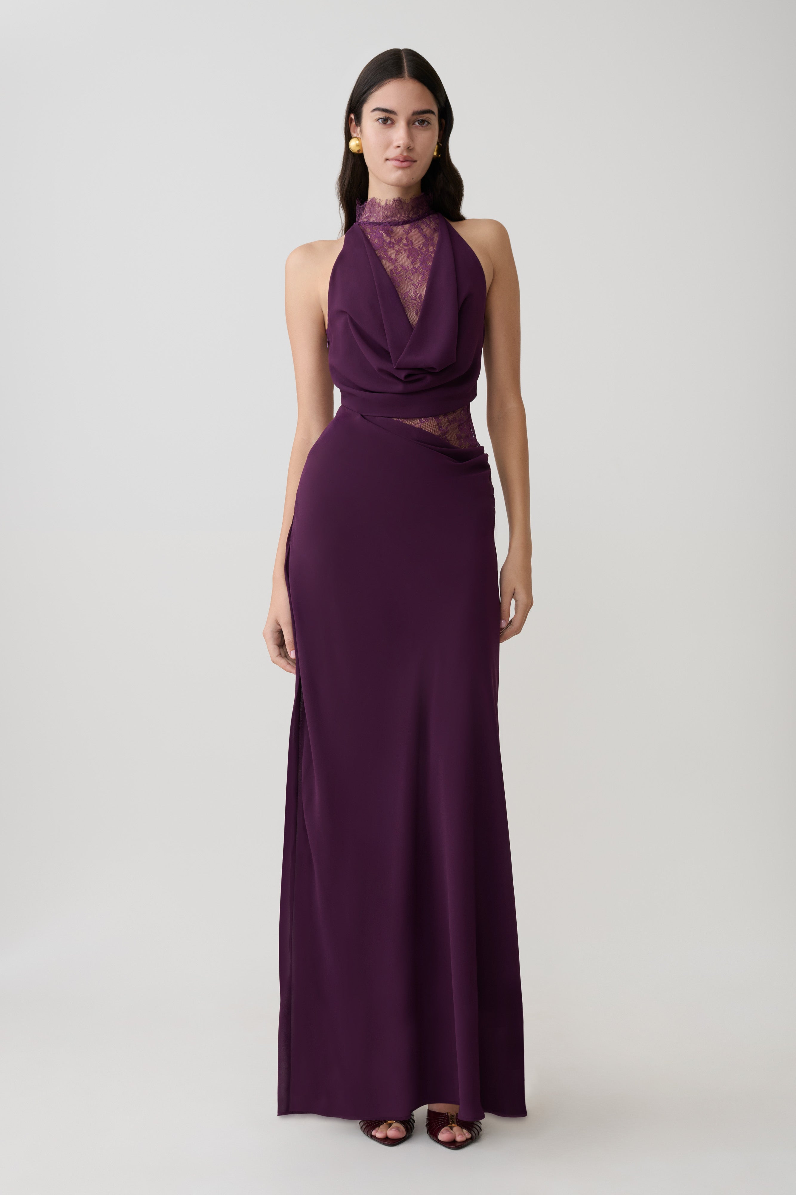 Arra Chiffon And Lace Halter Maxi Dress - Plum - Image 3