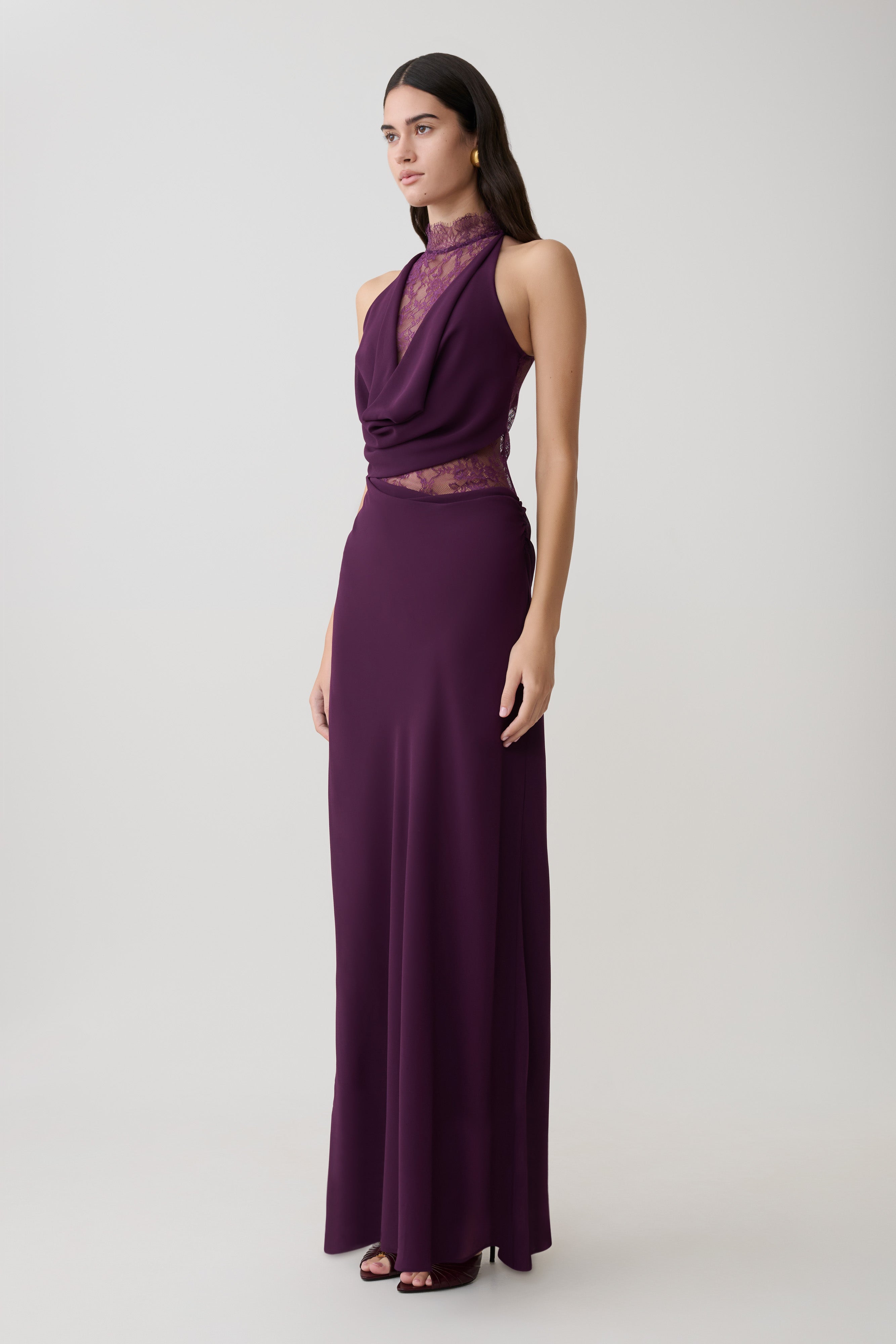 Arra Chiffon And Lace Halter Maxi Dress - Plum - Image 5