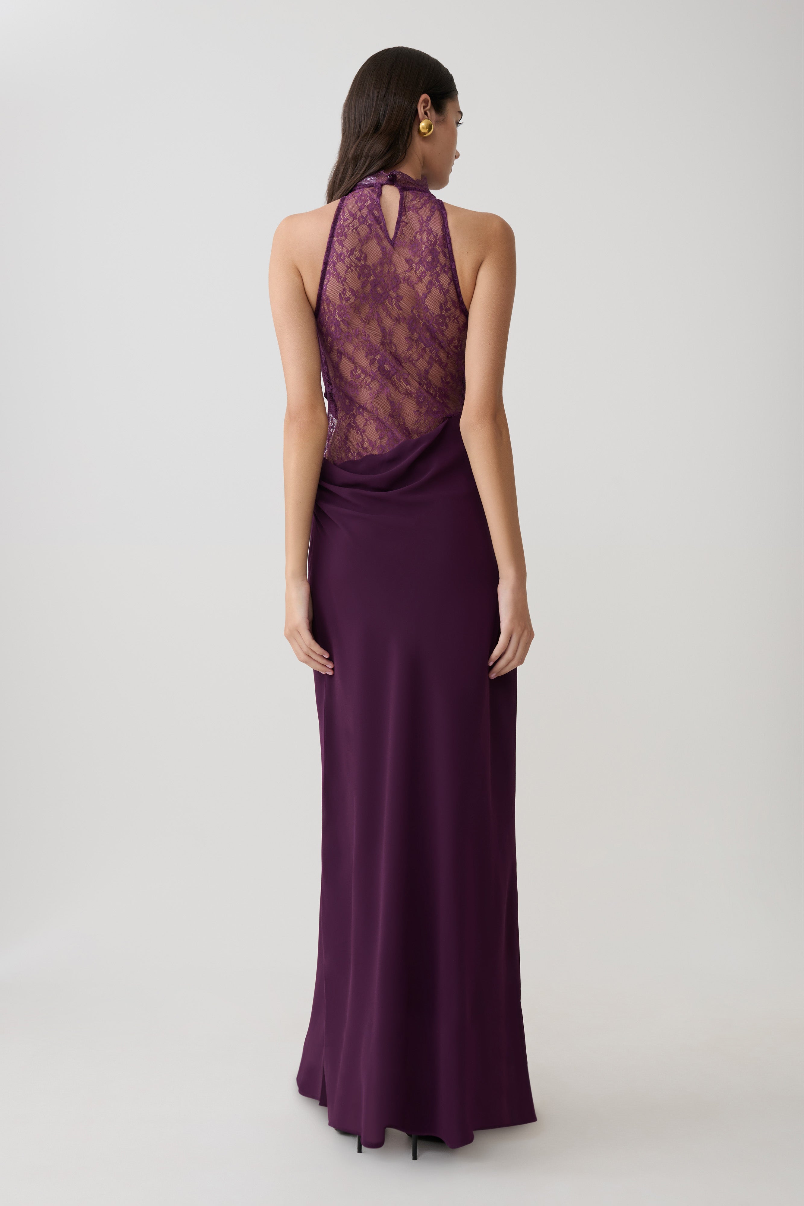 Alternative view of Arra Chiffon And Lace Halter Maxi Dress - Plum