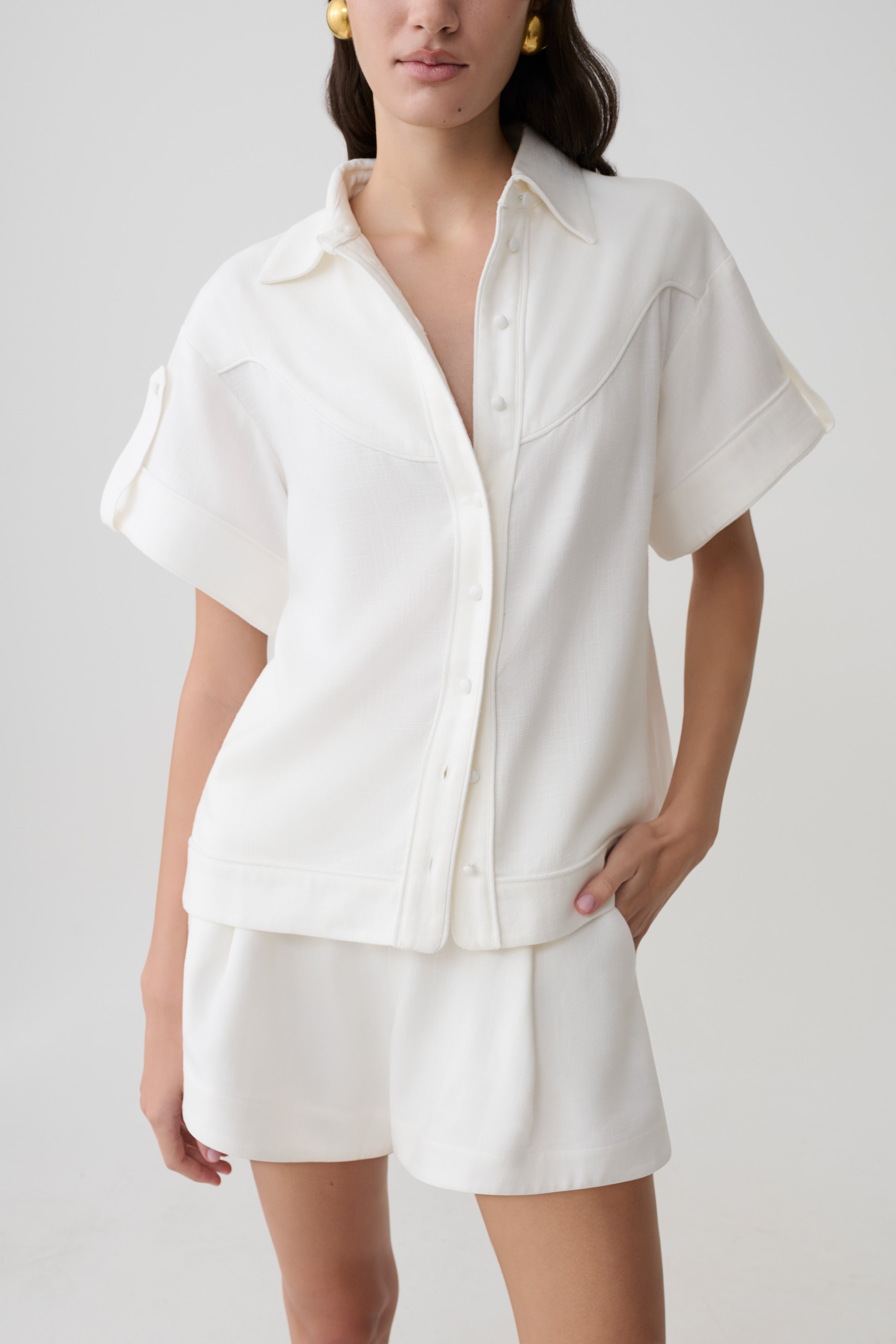 Selena Linen Short Sleeve Shirt - White - Image 3
