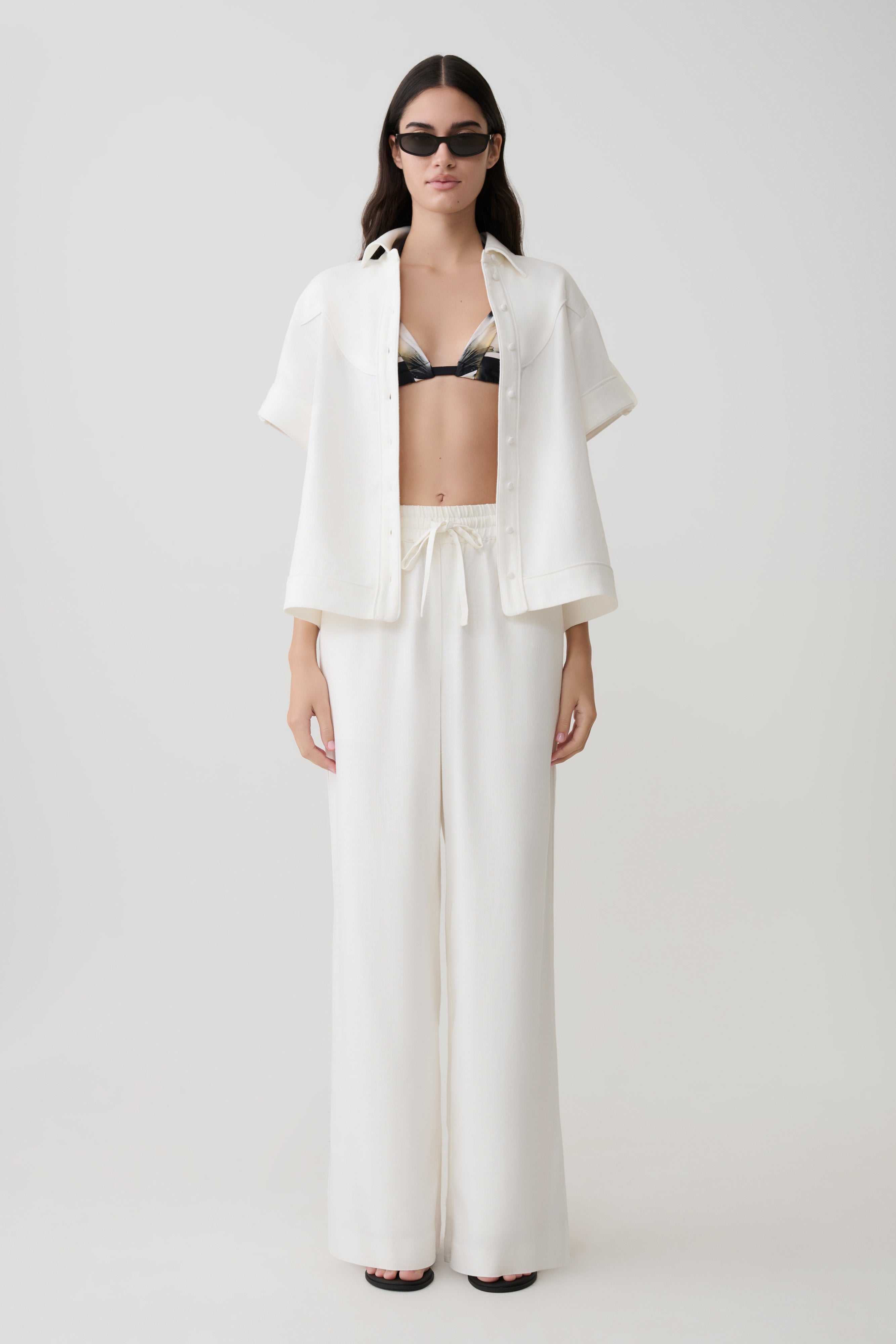 Selena Linen Straight Leg Pant - White - Image 9