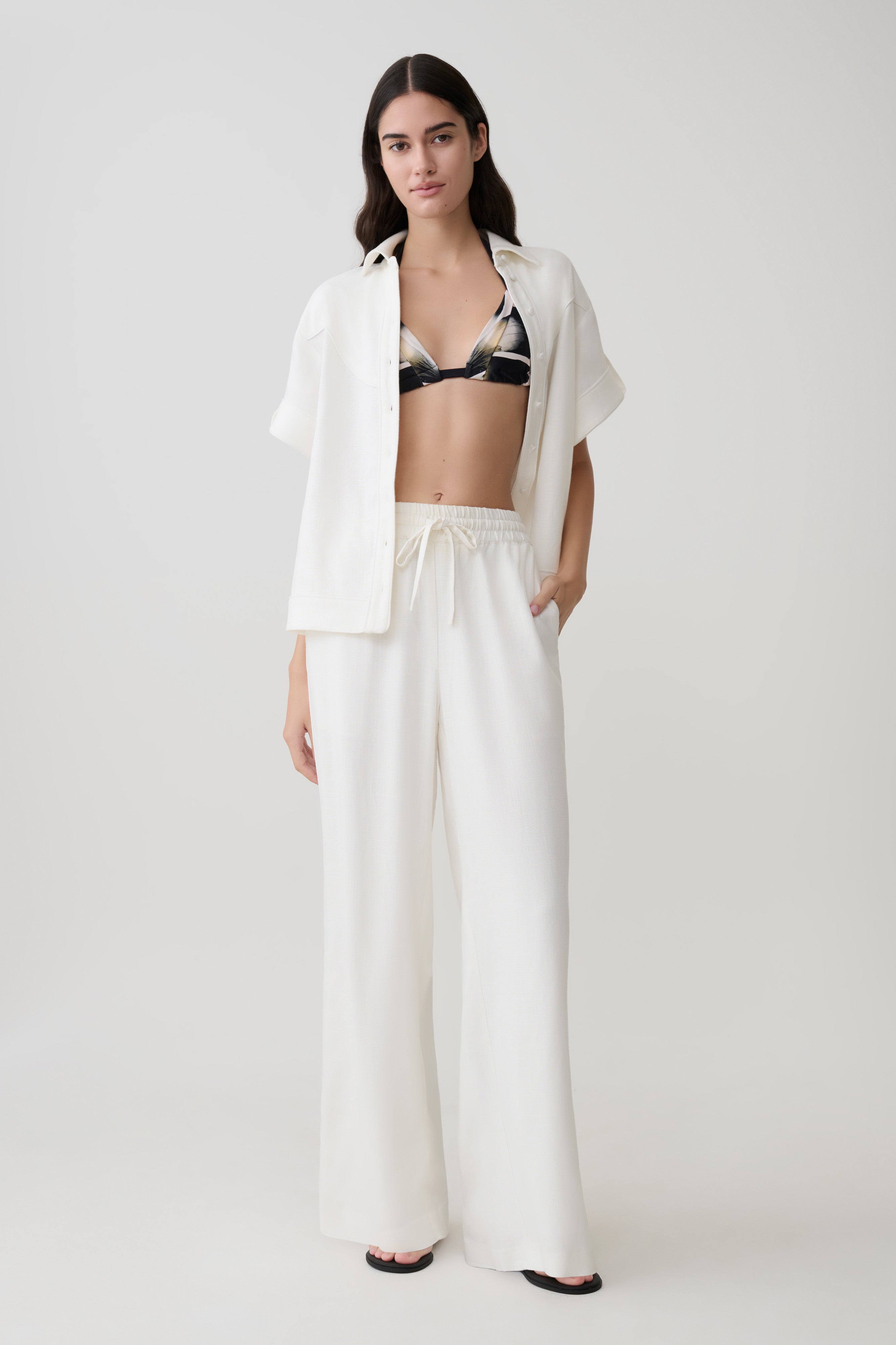 Selena Linen Straight Leg Pant - White - Image 7