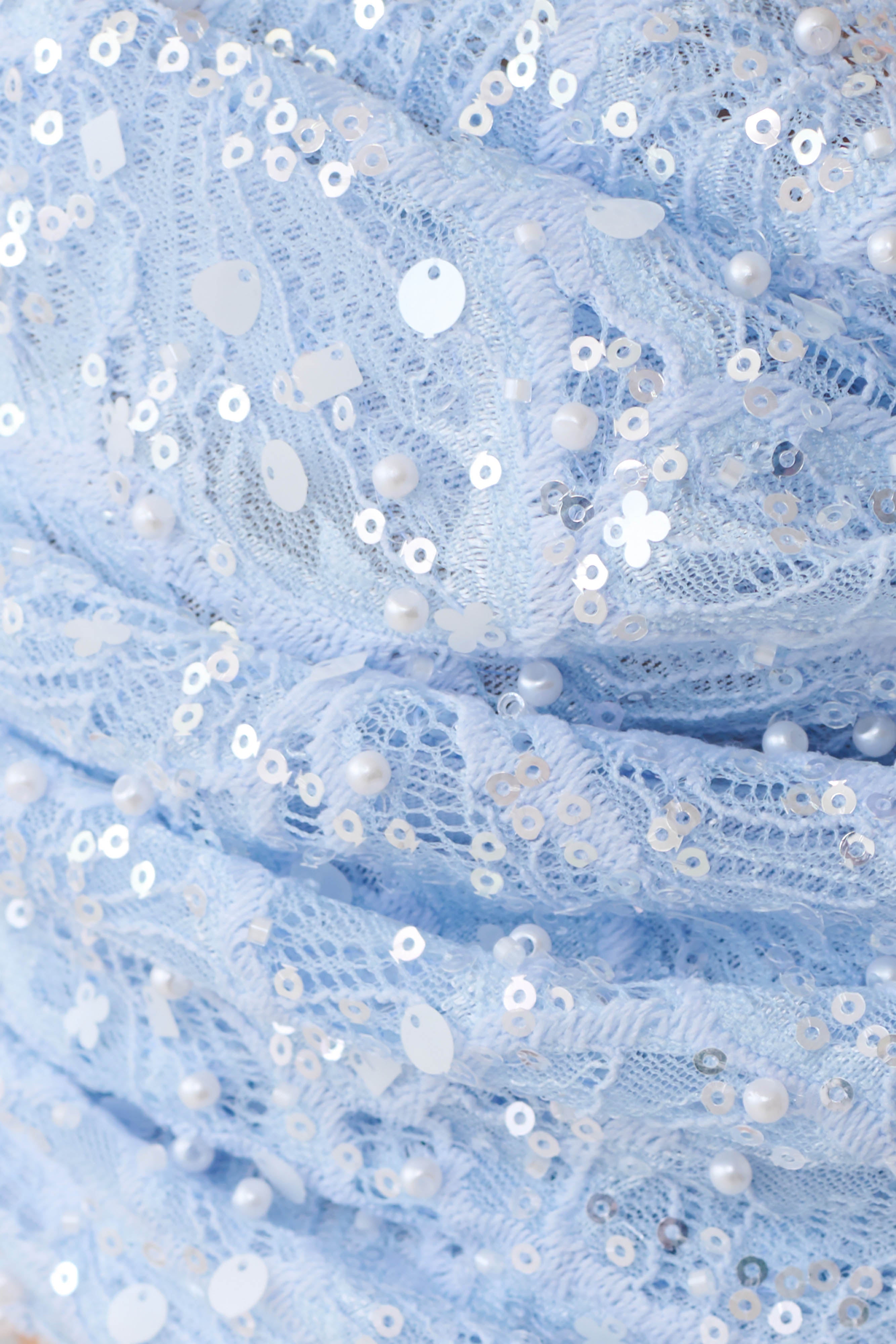 Kiara Pearl Beaded Cowl Crop Top - Powder Blue - Image 7