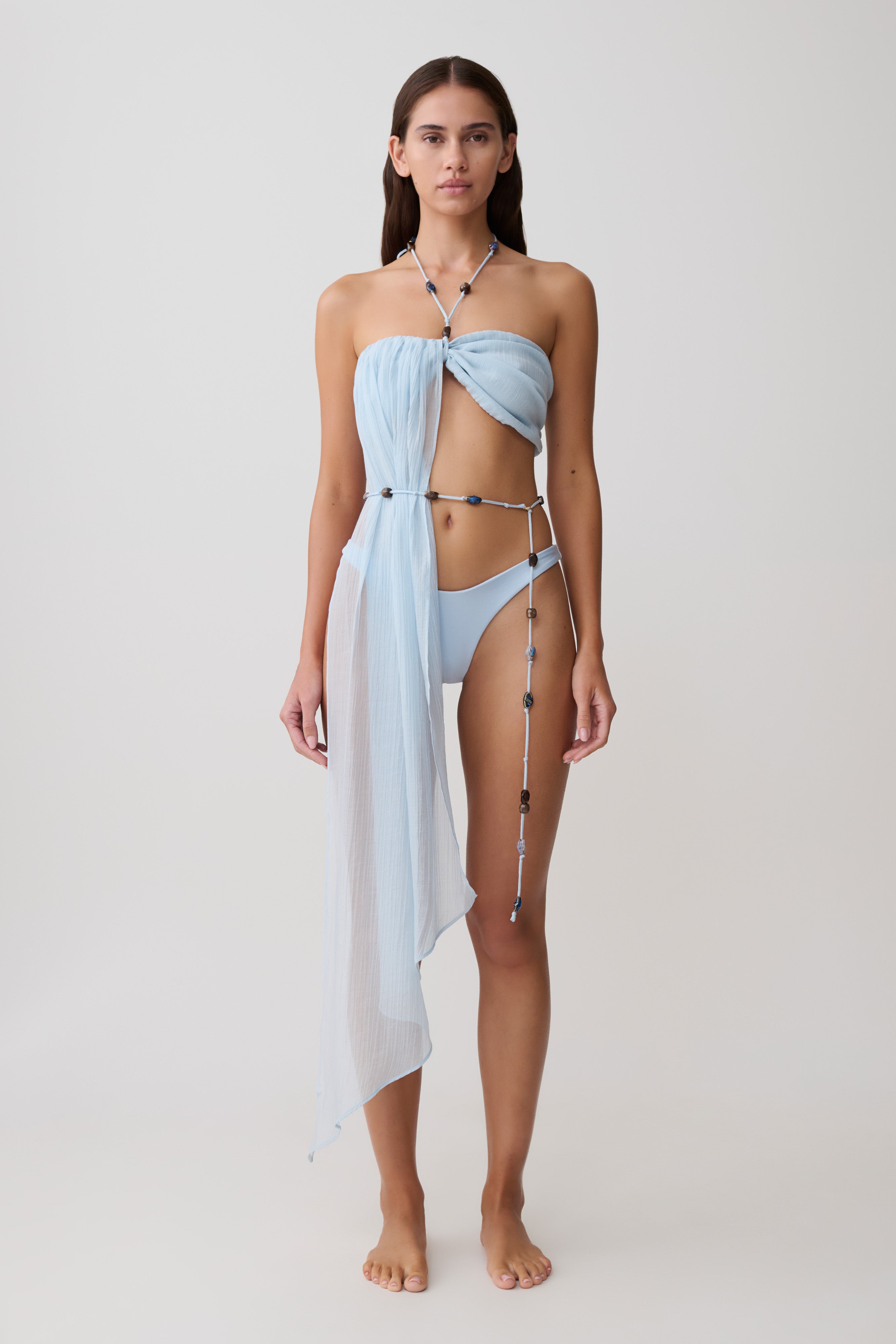 Kai Beaded Draped Scarf Top - Pale Blue - Image 3