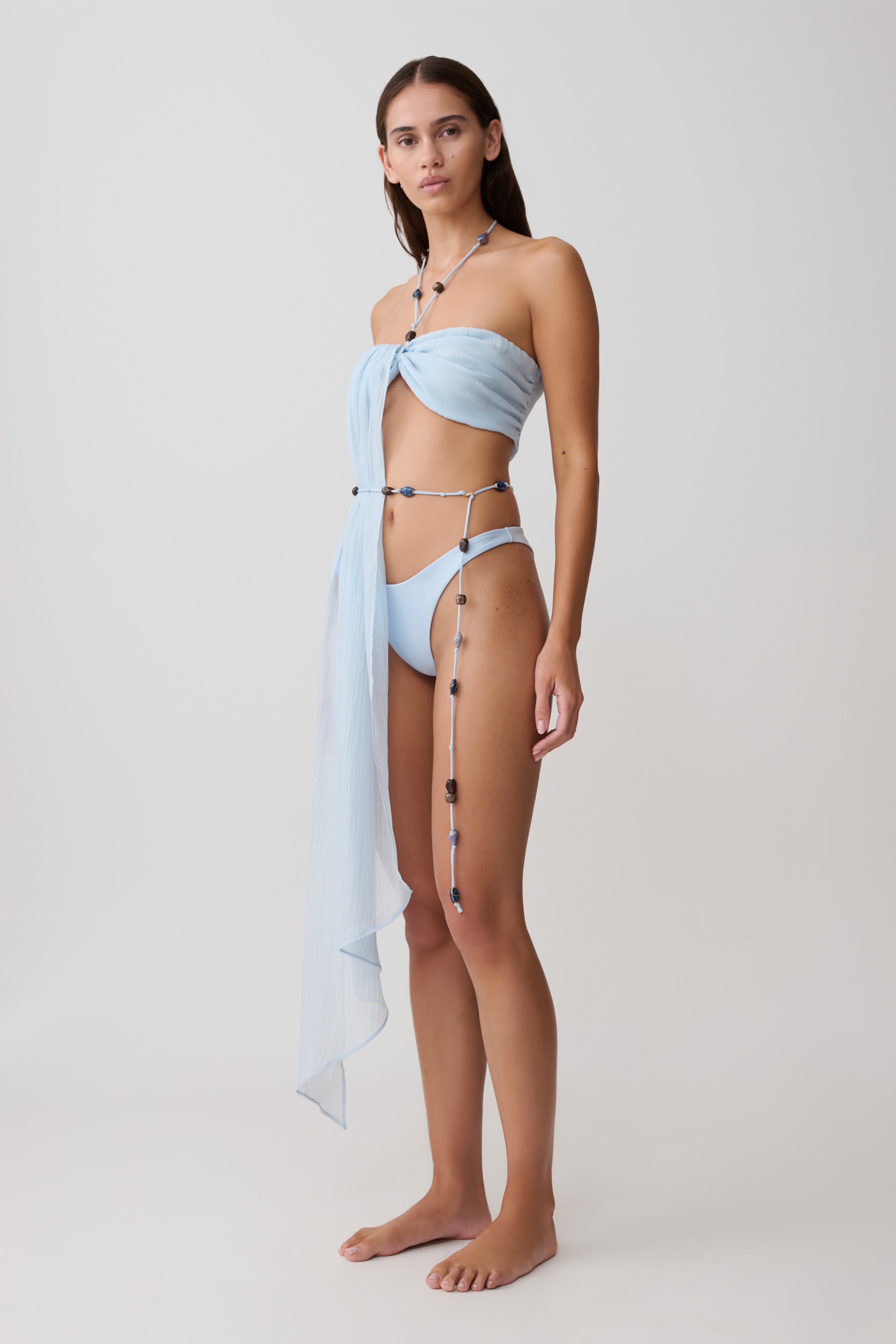 Kai Beaded Draped Scarf Top - Pale Blue - Image 5