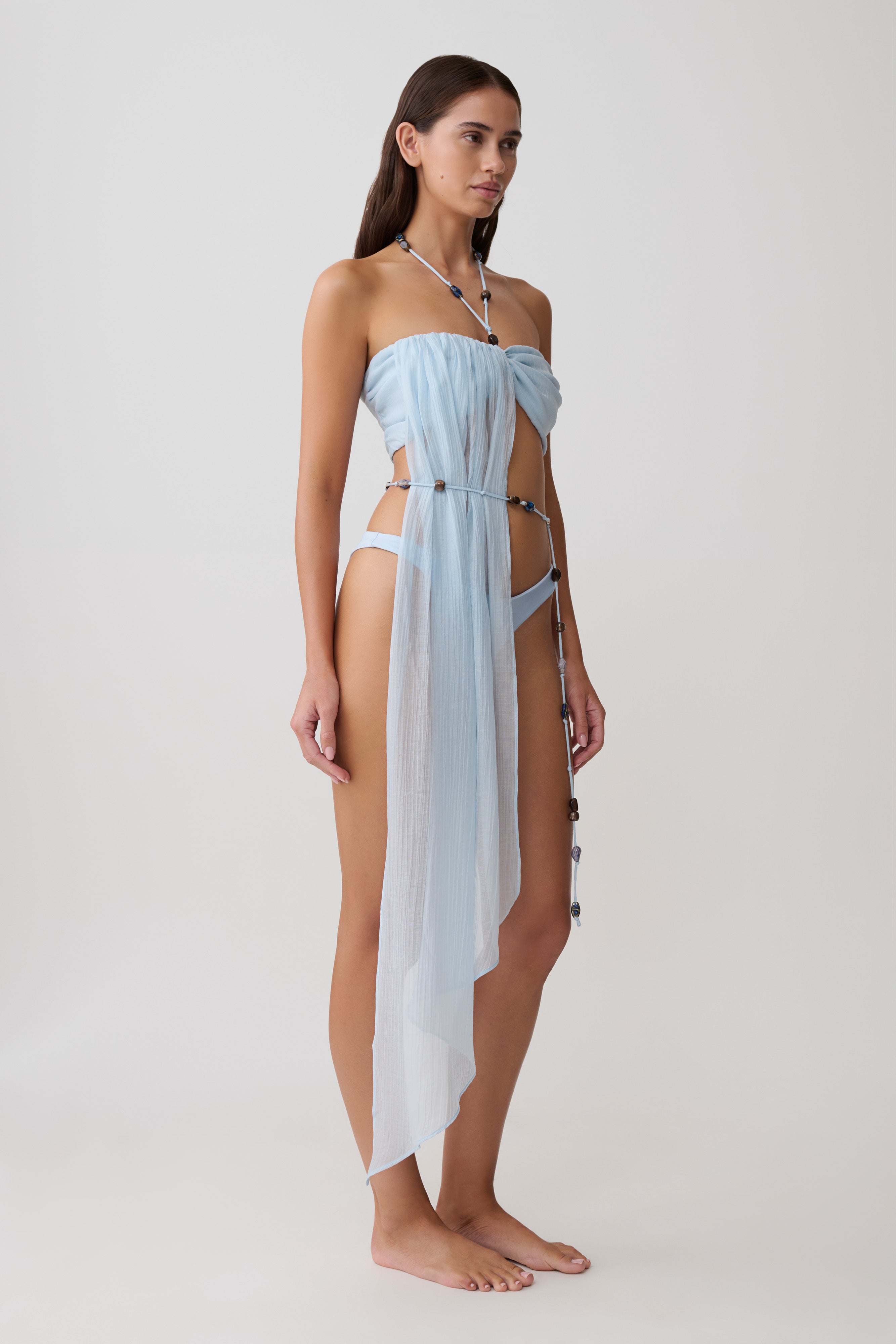 Kai Beaded Draped Scarf Top - Pale Blue - Image 4