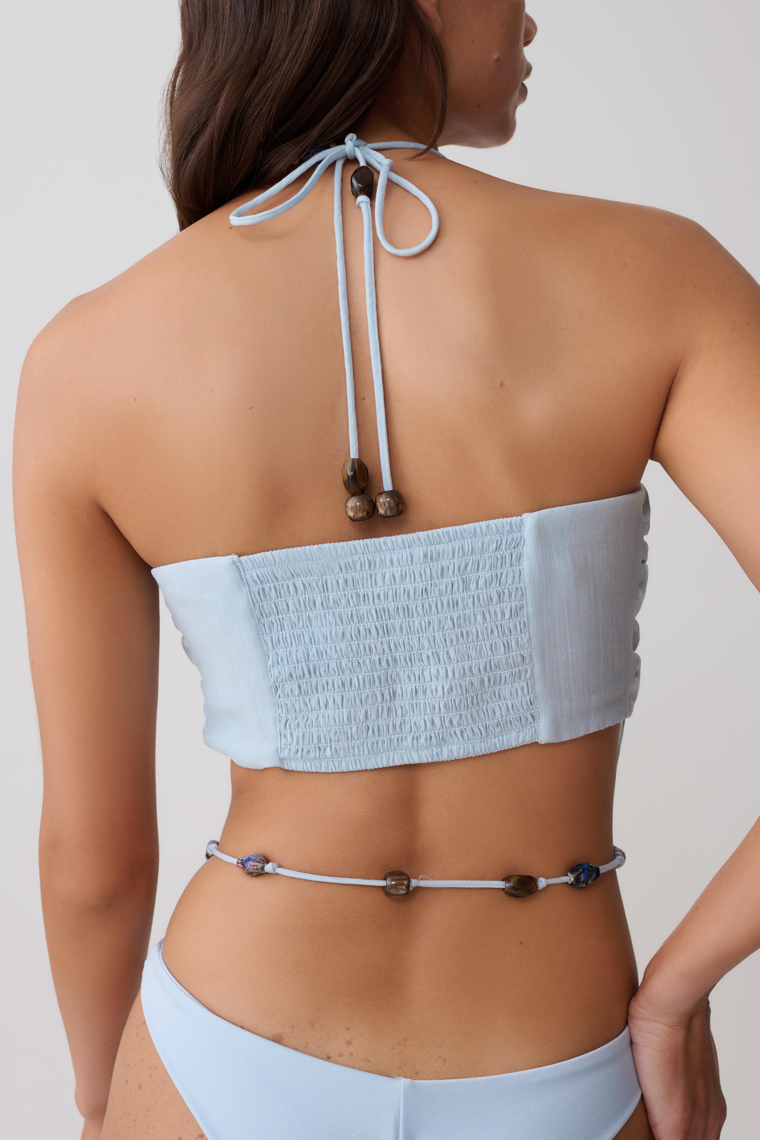 Kai Beaded Draped Scarf Top - Pale Blue - Image 2