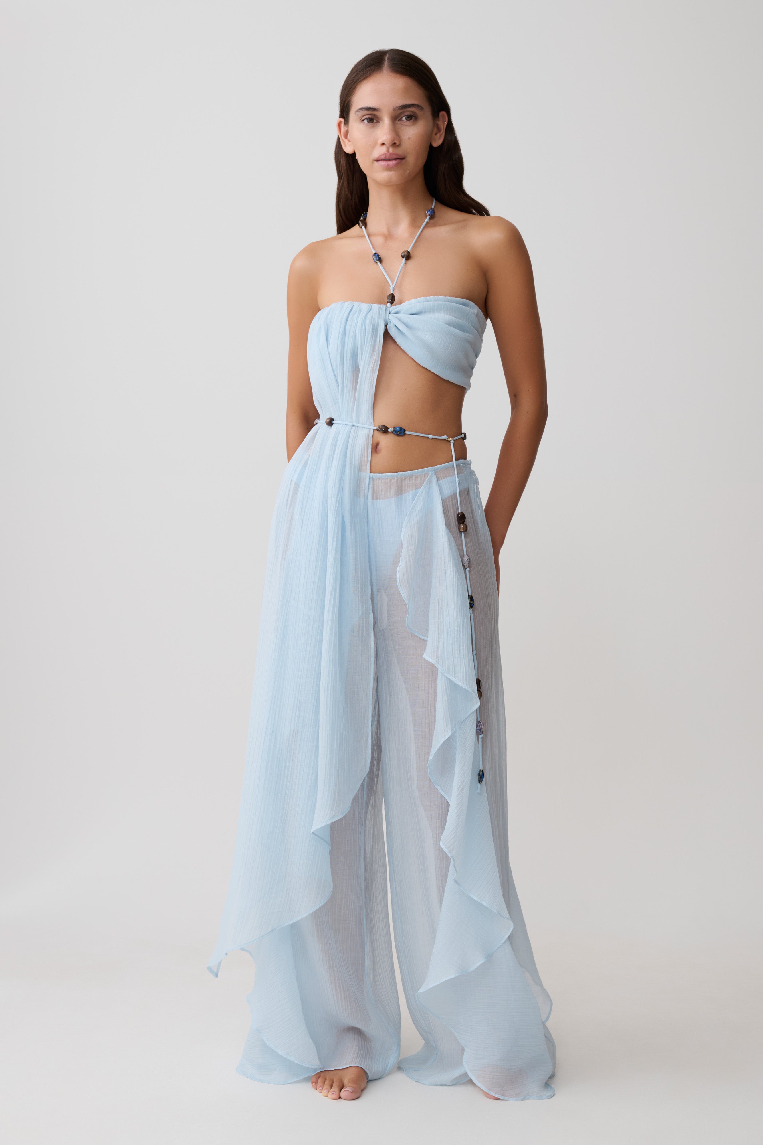 Kai Beaded Draped Scarf Top - Pale Blue - Image 9