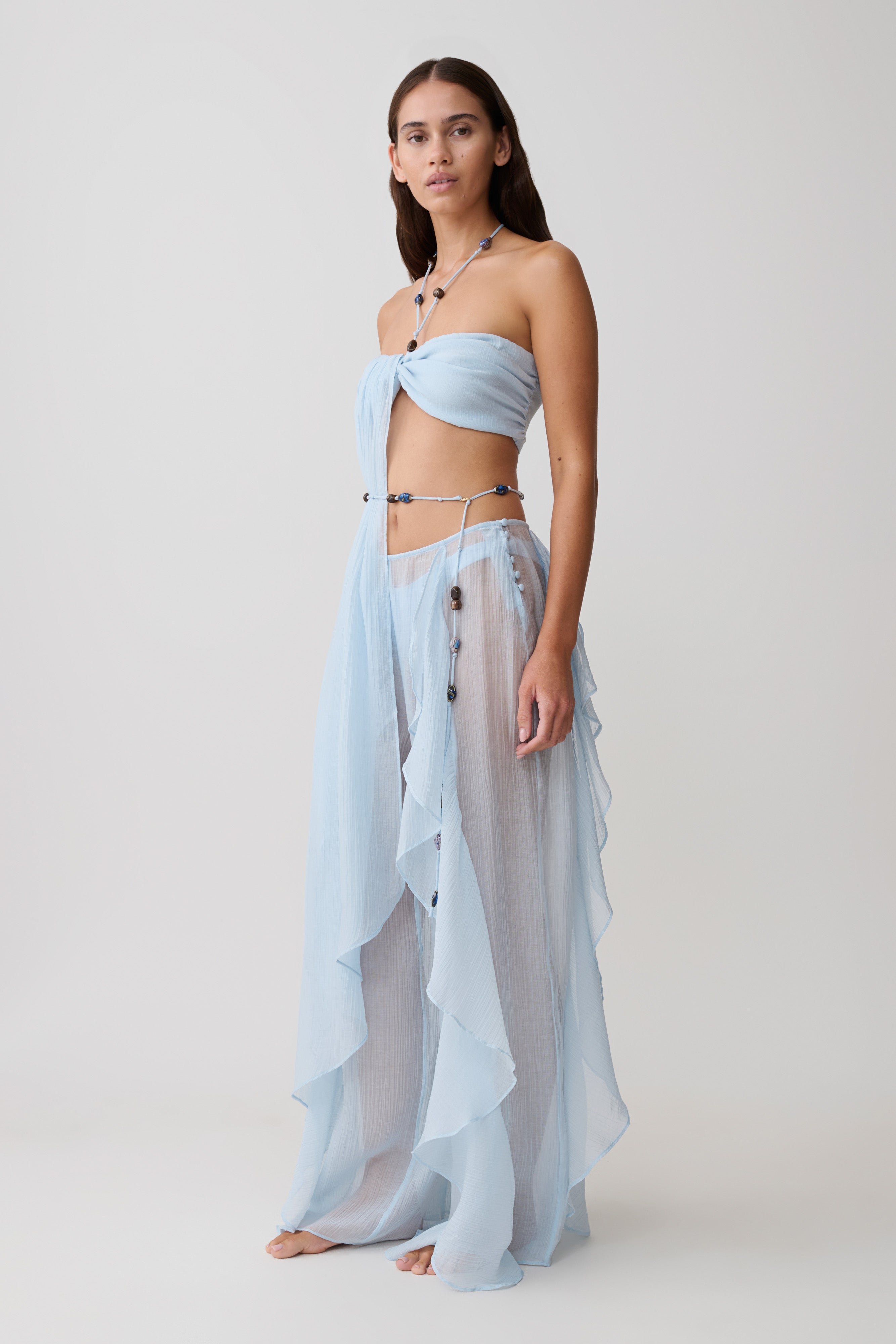 Kai Beaded Draped Scarf Top - Pale Blue - Image 7
