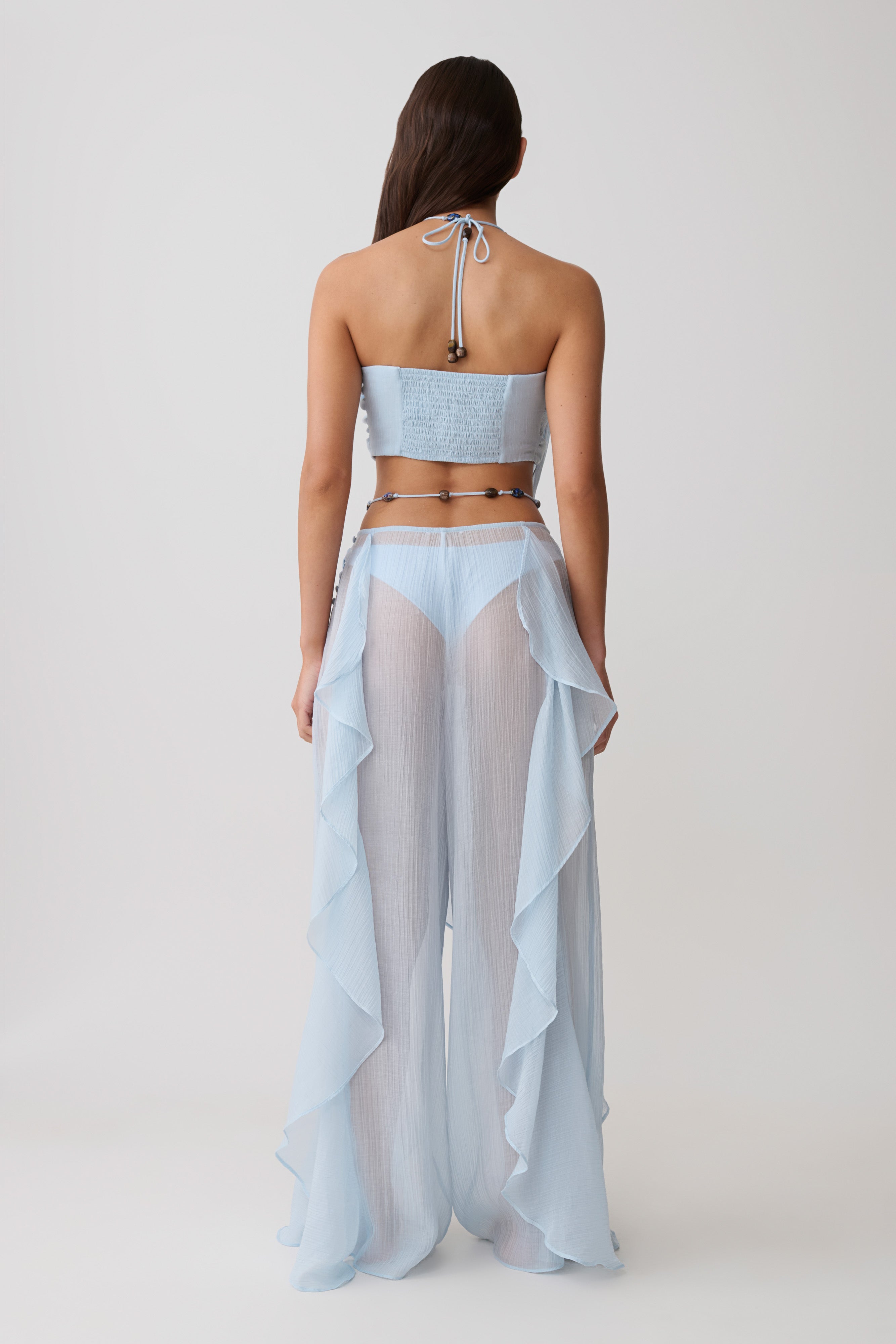 Kai Sheer Draped Ruffle Pant - Pale Blue - Image 6