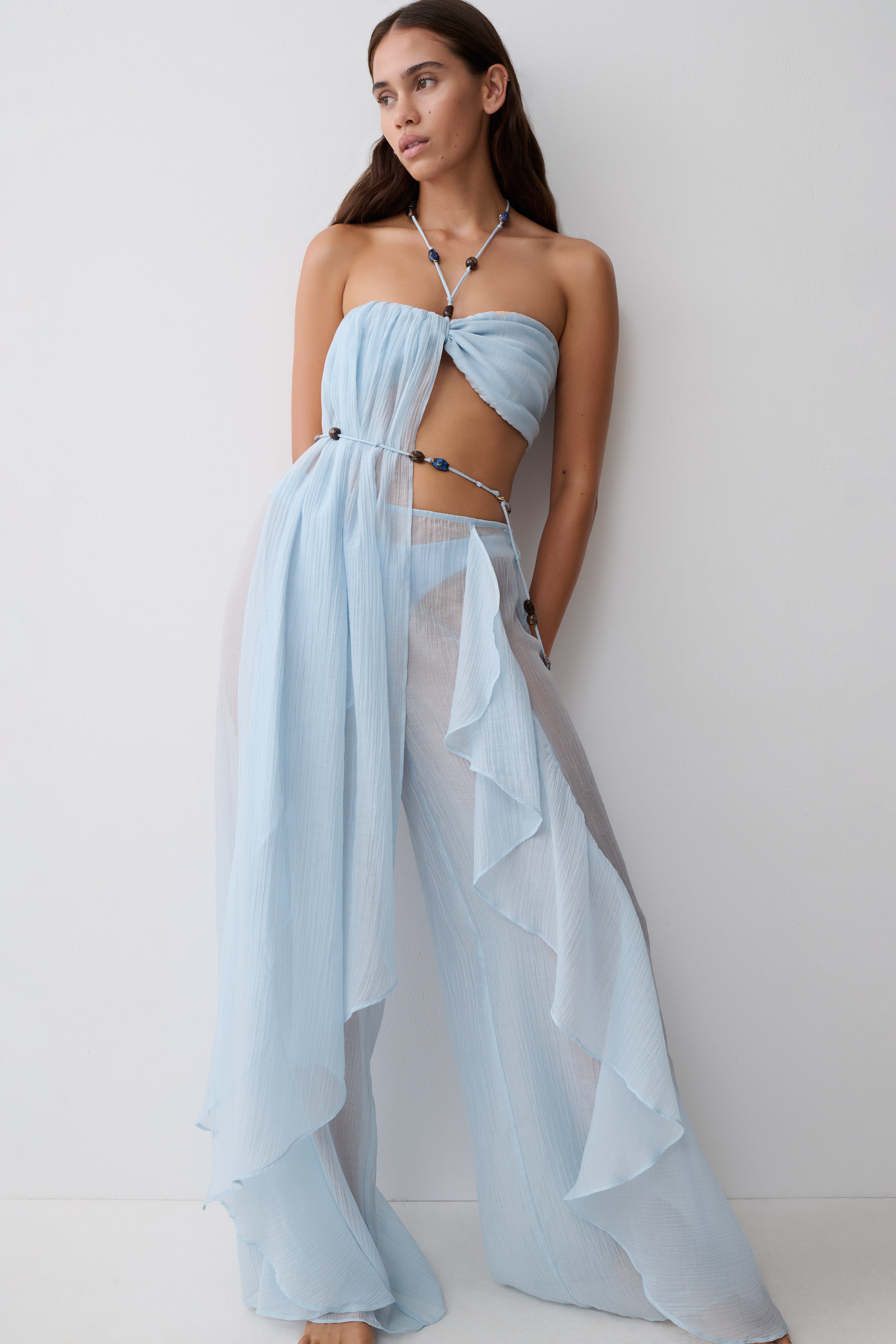 Kai Sheer Draped Ruffle Pant - Pale Blue - Image 4
