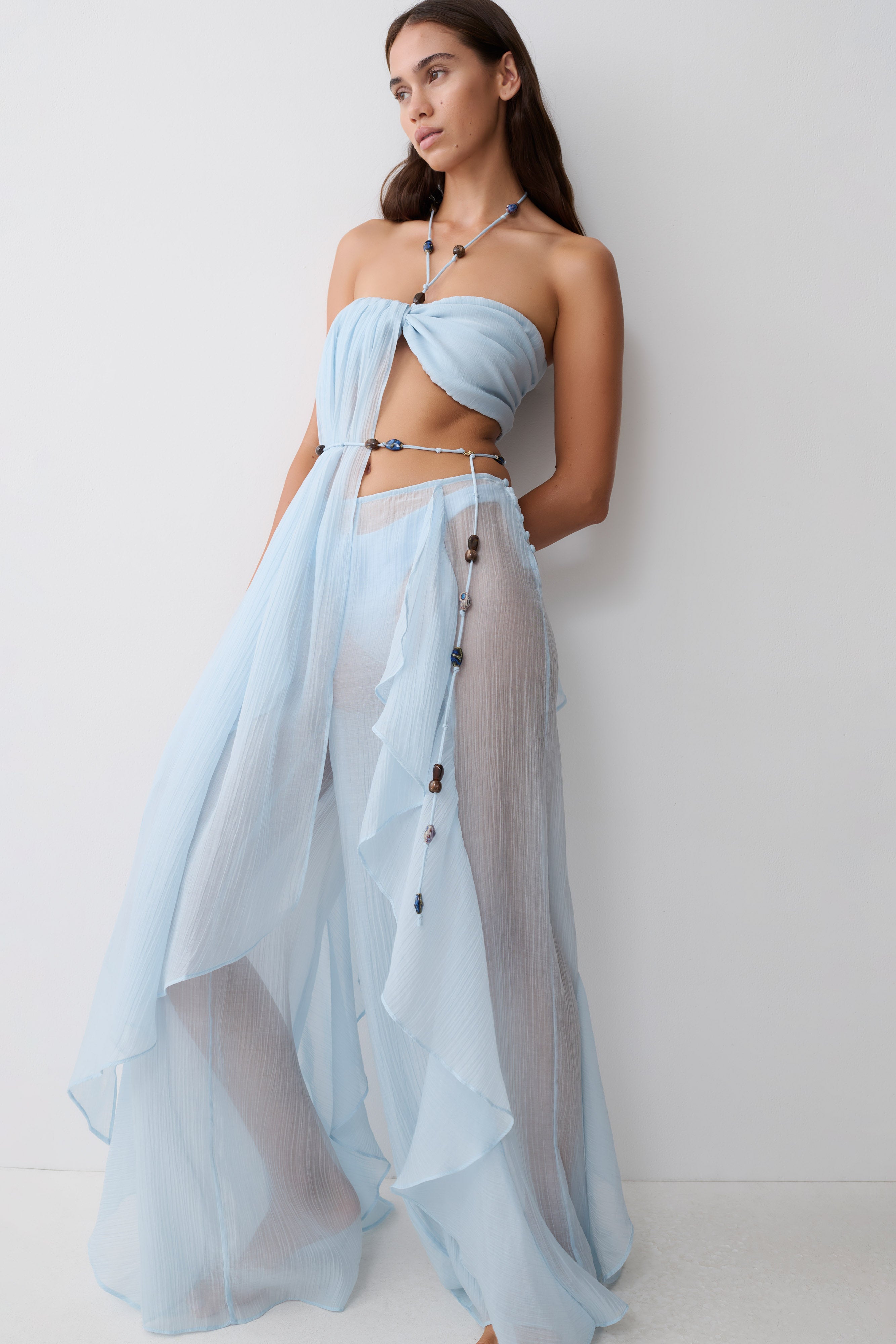 Kai Beaded Draped Scarf Top - Pale Blue - Image 6