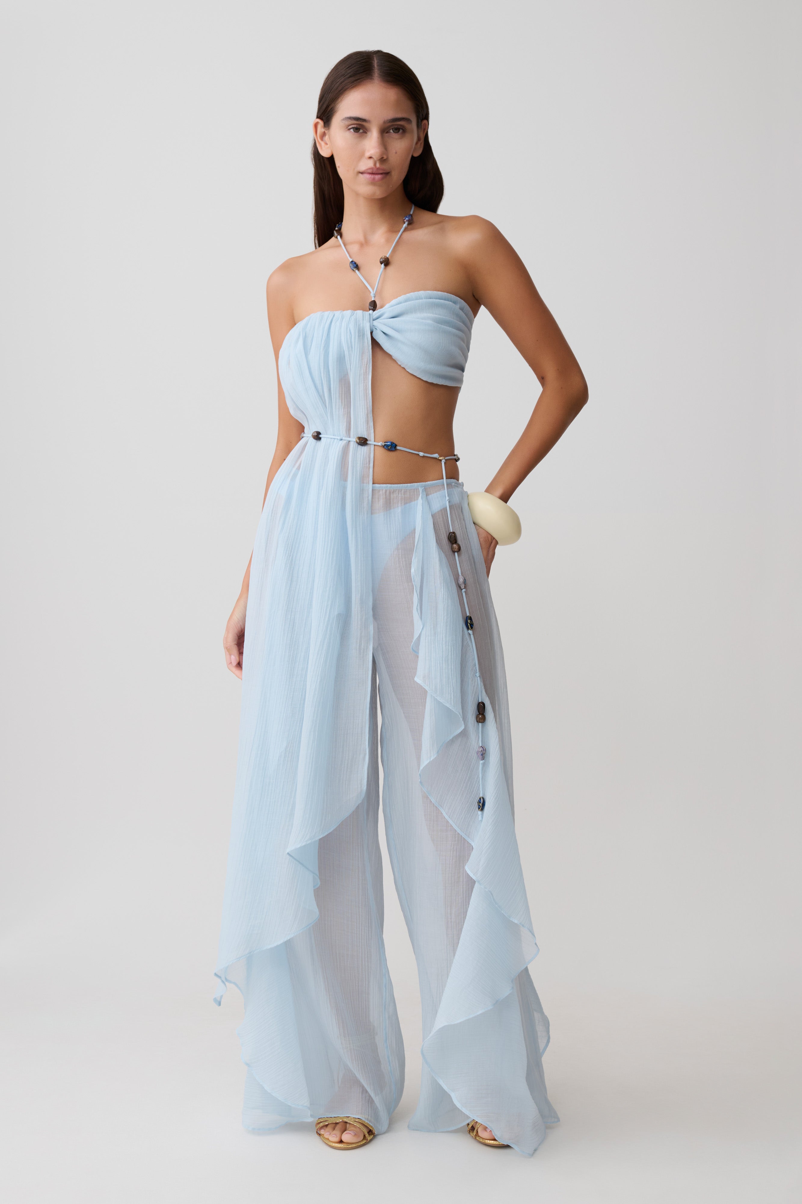Kai Sheer Draped Ruffle Pant - Pale Blue - Image 7