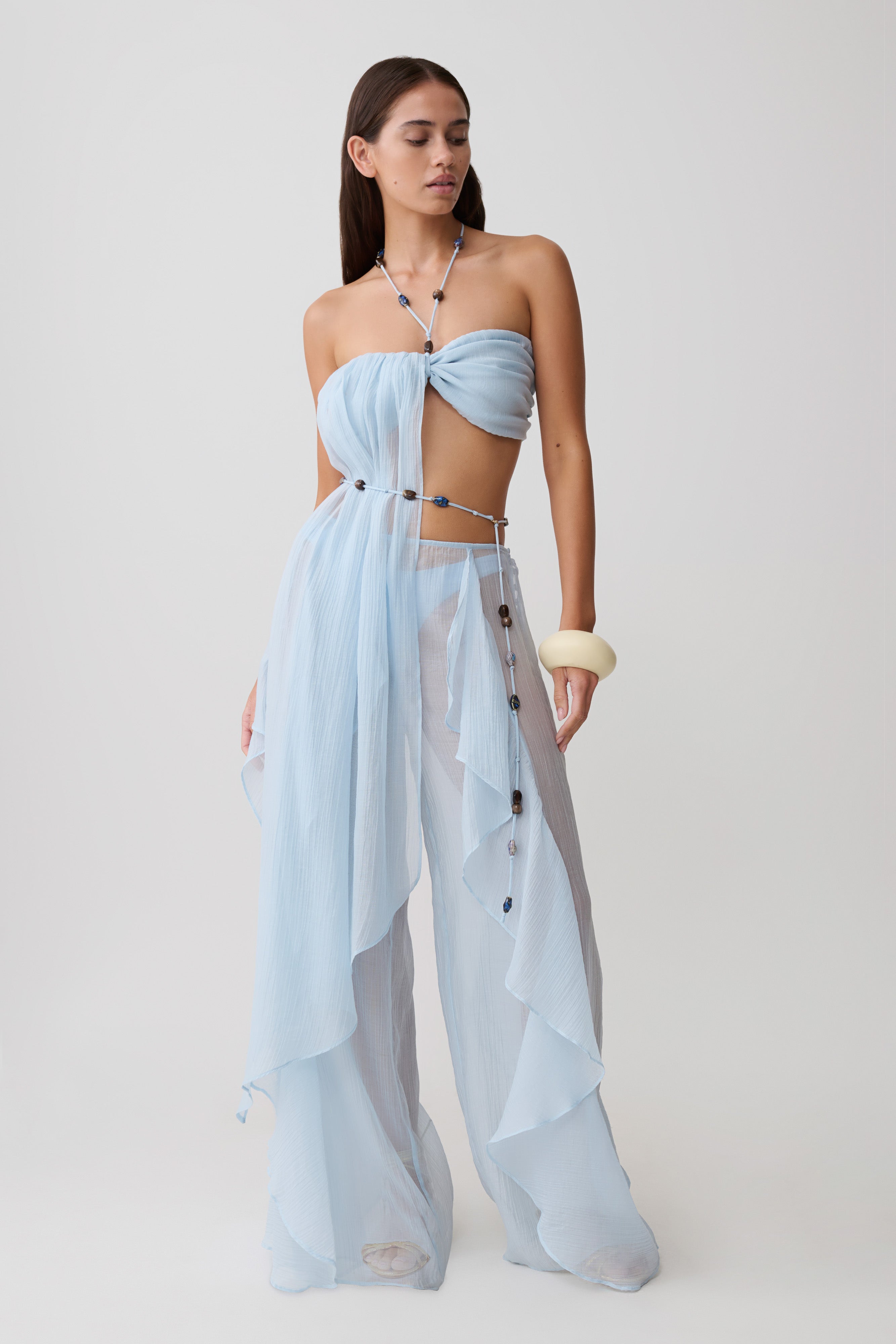 Kai Sheer Draped Ruffle Pant - Pale Blue - Image 5