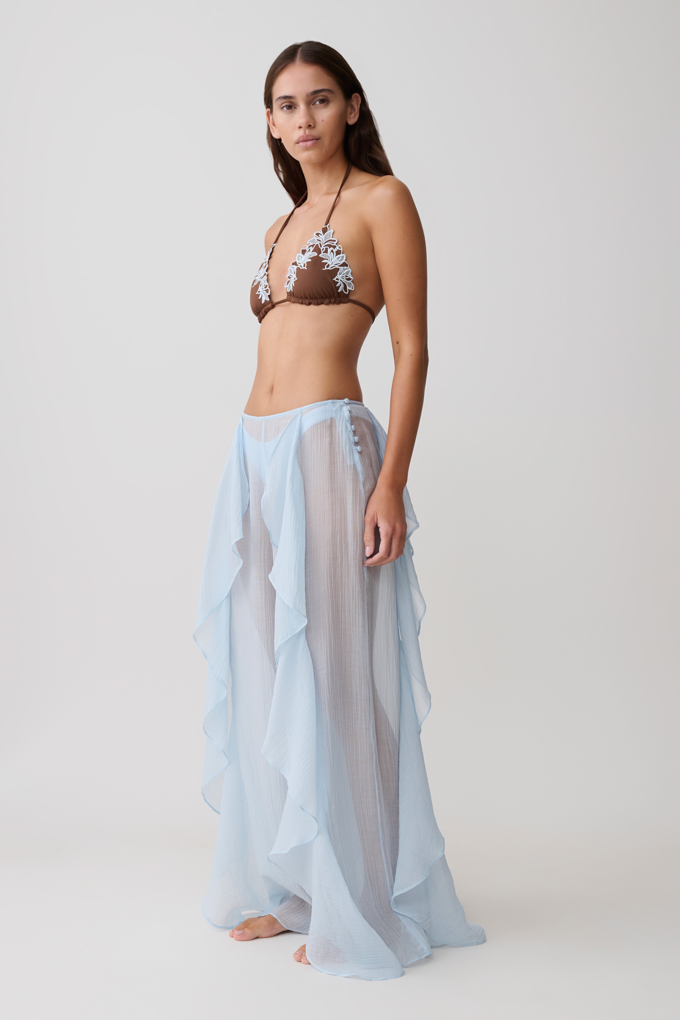 Kai Sheer Draped Ruffle Pant - Pale Blue - Image 3