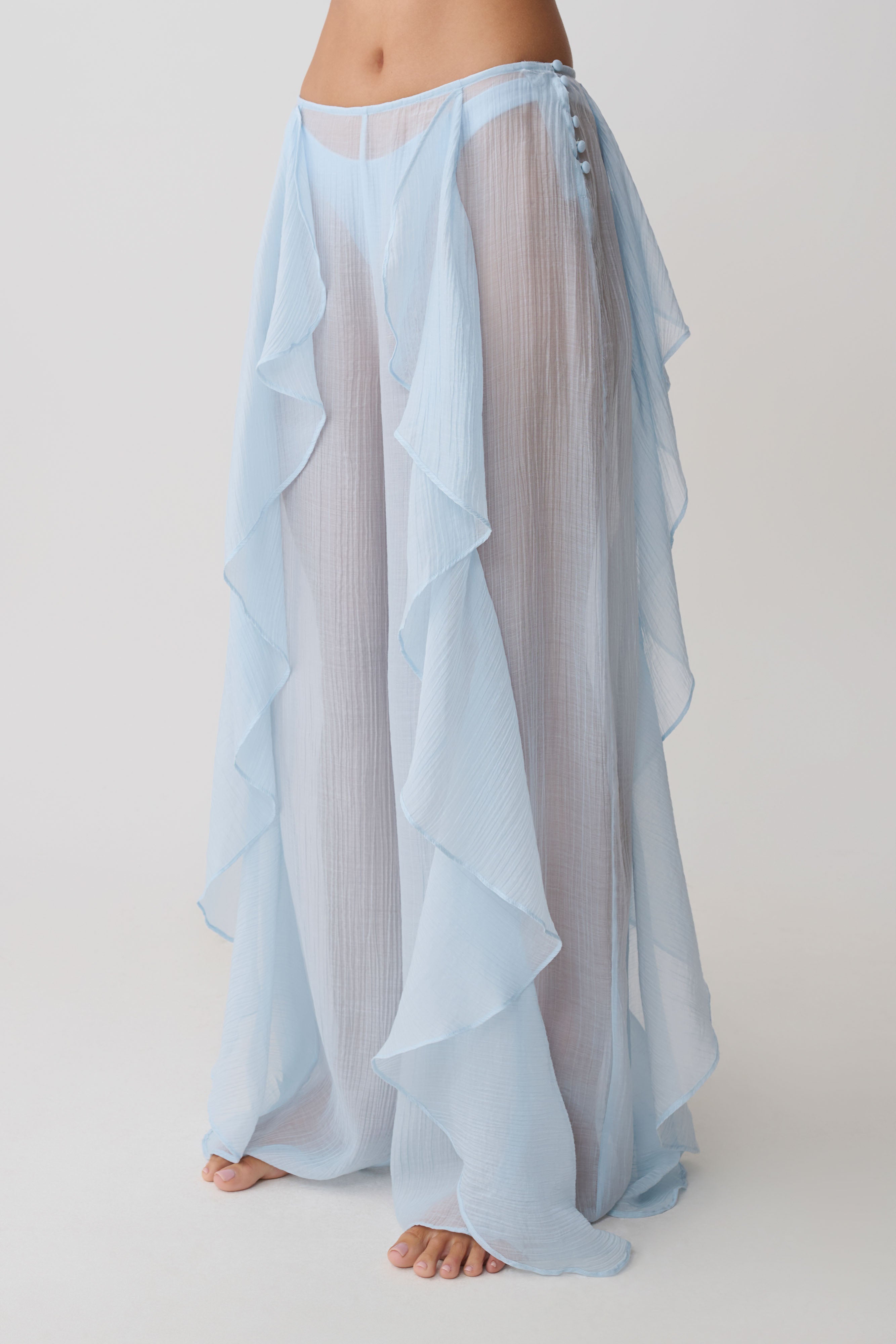 Kai Sheer Draped Ruffle Pant - Pale Blue - Image 8
