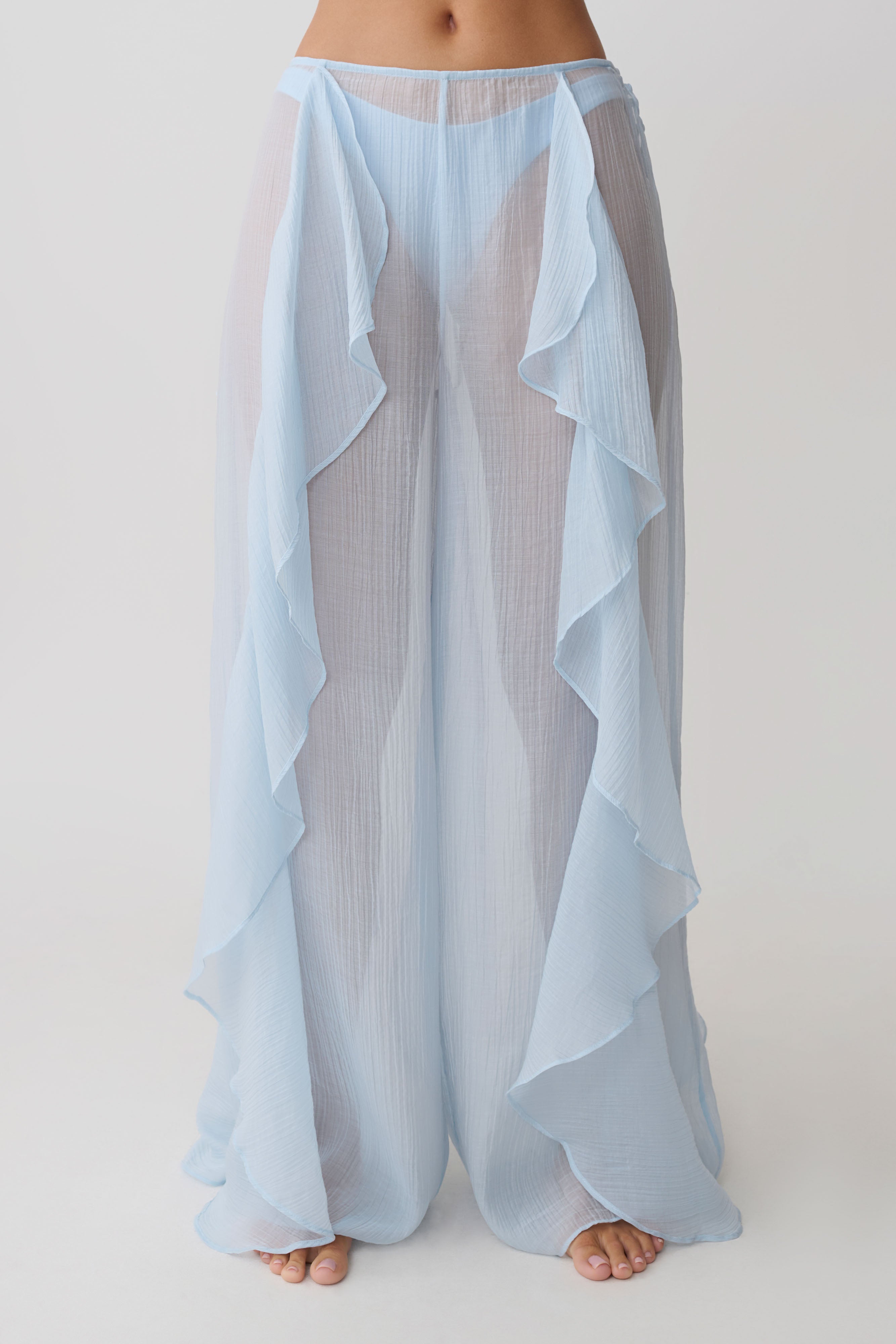Kai Sheer Draped Ruffle Pant - Pale Blue - Image 11