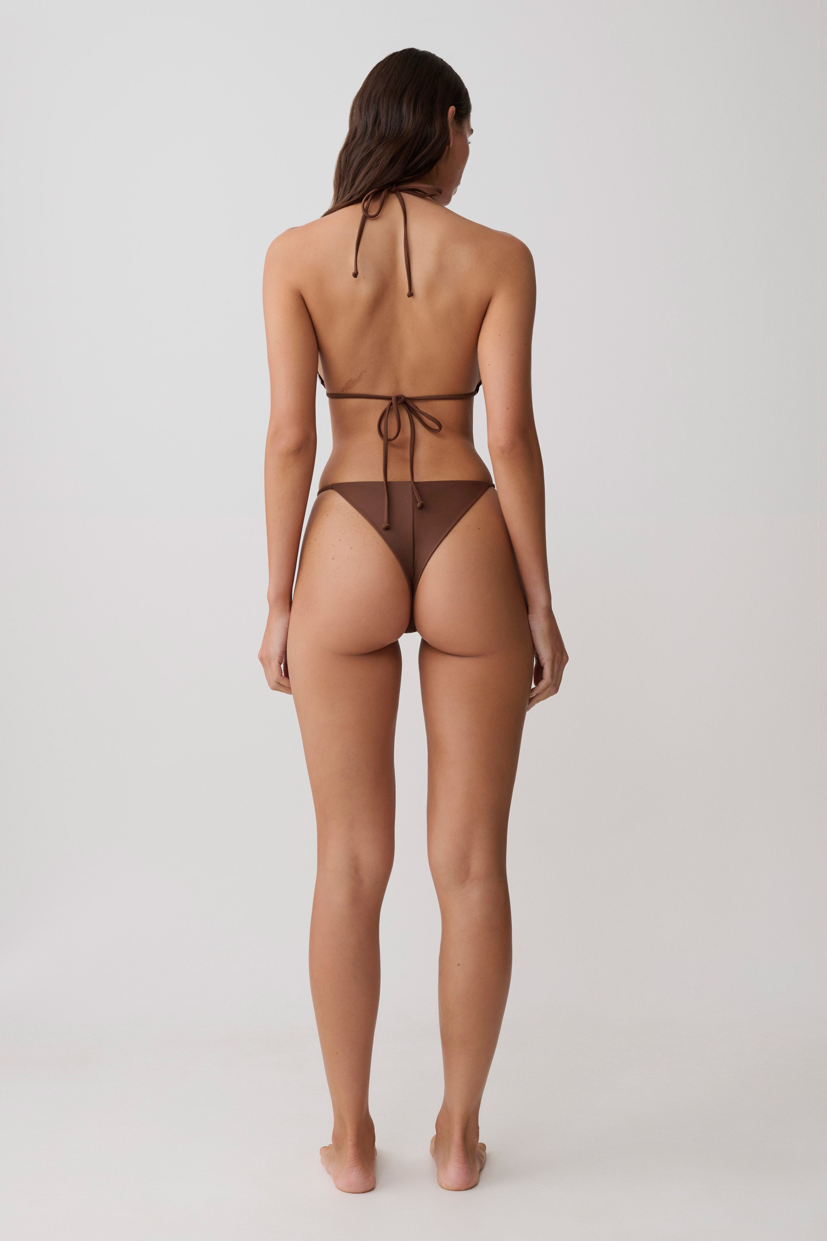 Bloom Embroidered Triangle Bikini Top - Chocolate With Pale Blue Embroidery - Image 9
