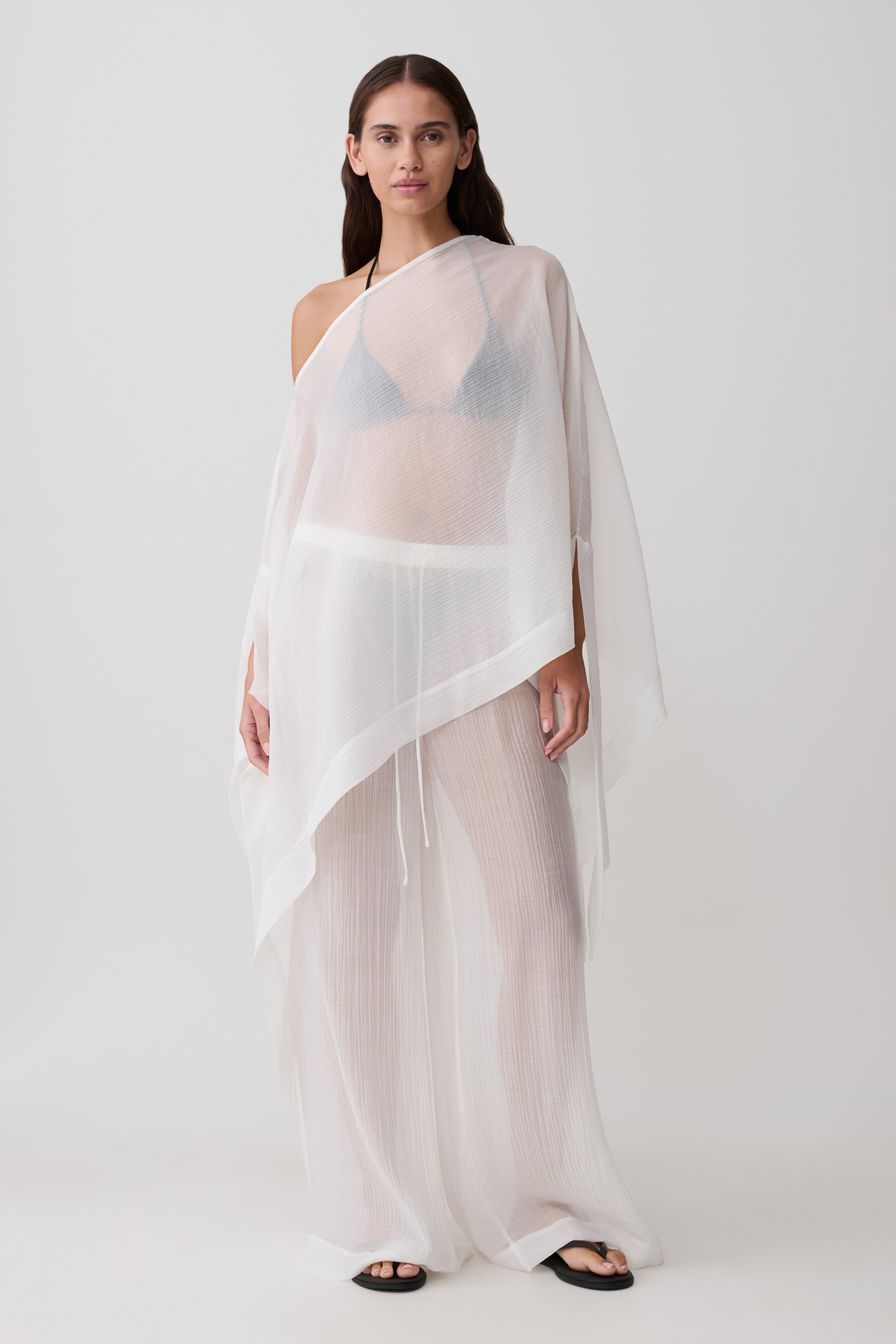 Leilani Sheer Draped Asymmetric Top - Ivory - Image 6